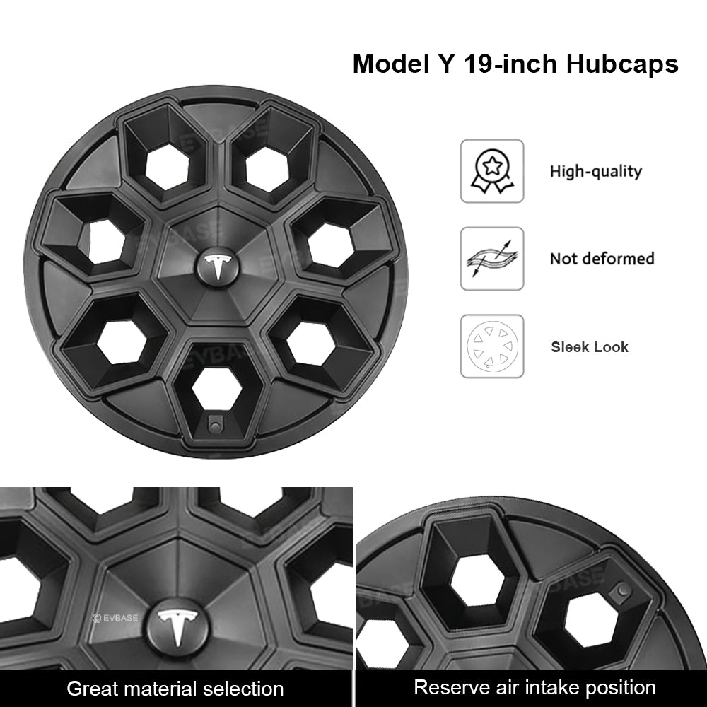 Tesla Model Y 19-Inch Hex Wedge Wheel Covers - Matte Black Honeycomb Hubcaps with Rim Protector | Stylish & Durable Alloy Wheel Covers for Enhanced Protection & Performance | Perfect for Daily Commute, Road Trips & Car Customization