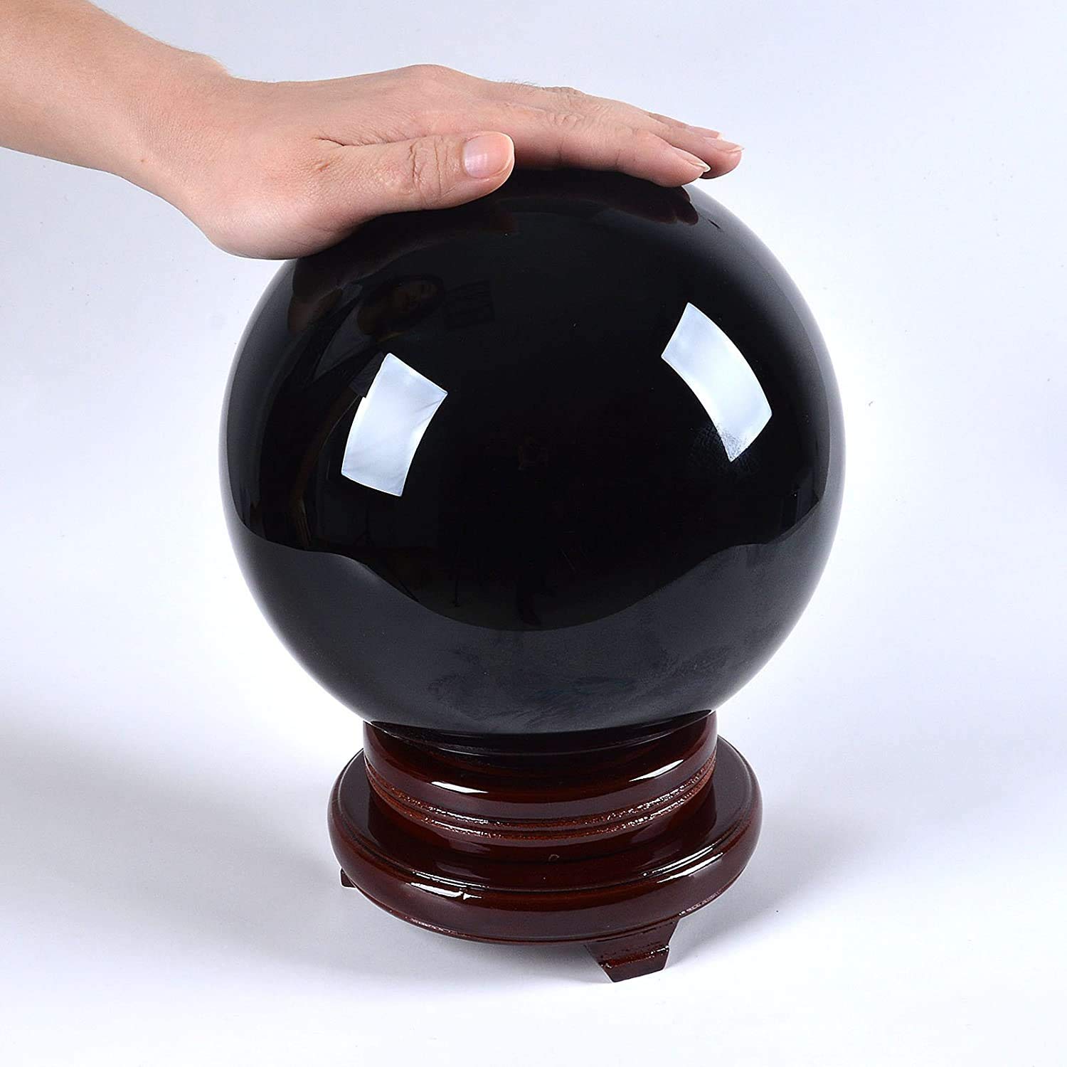 LONGWIN 8 Inch Black Crystal Ball for Divination & Feng Shui - 200mm Large Obsidian Sphere for Home Decor, Meditation, Fortune Telling & Spiritual Healing | Perfect for Psychic Readings, Yoga Spaces & Office Feng Shui