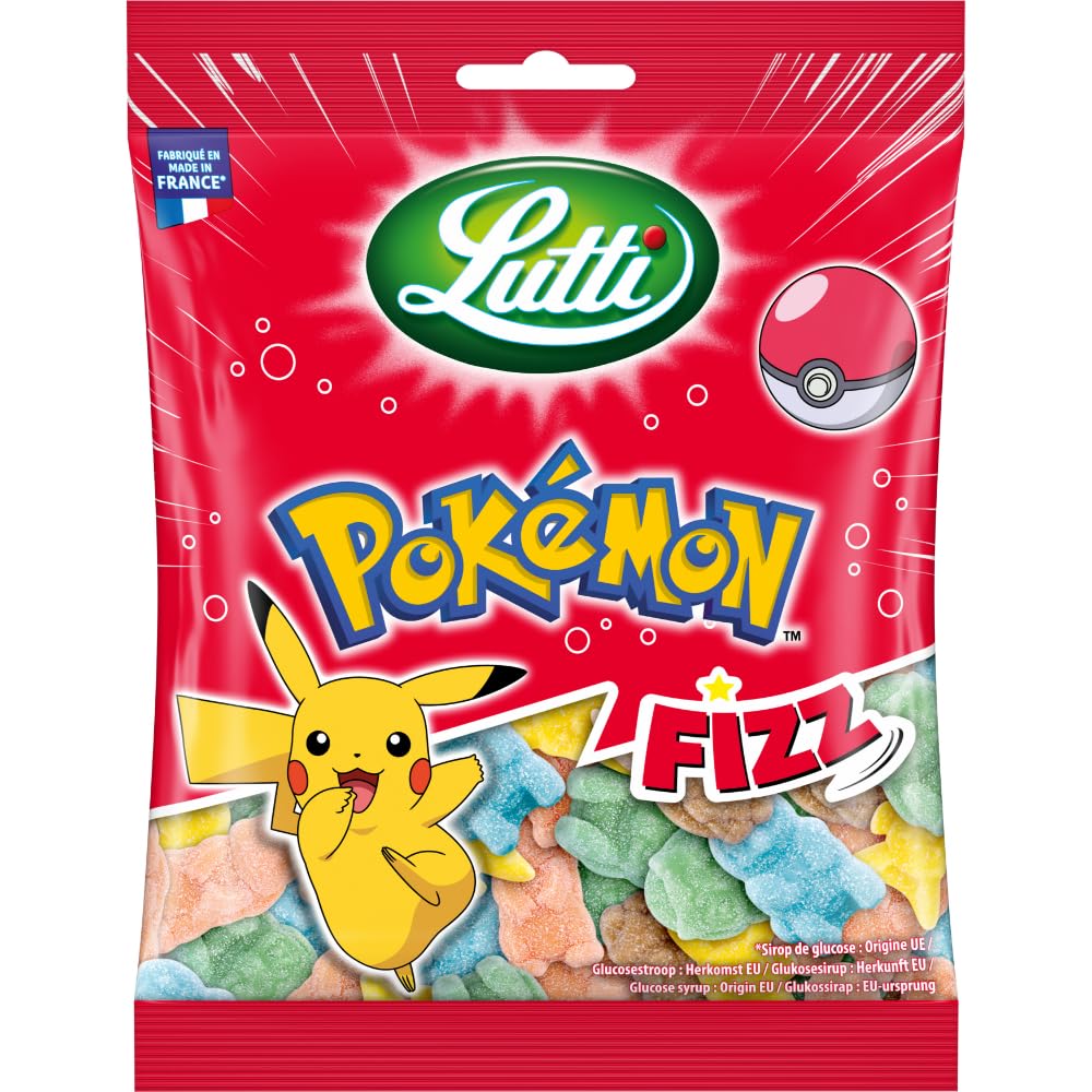 Lutti Bonbons Pokémon Fizz Candy - 180g Bulk Pack | Sweet & Fizzy Pokémon-Themed Treats for Kids, Parties, Halloween & Gift Bags
