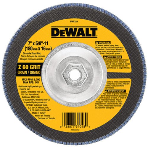 DEWALT DW8329 7-Inch 60 Grit Zirconia Angle Grinder Flap Disc - 5/8-Inch-11 Arbor for Metal Grinding, Sanding & Polishing - Perfect for DIY Projects, Metal Fabrication & Automotive Repair