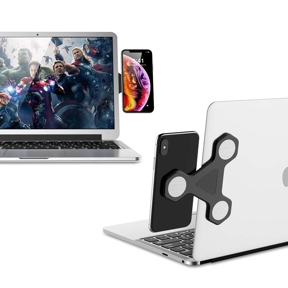 XCIVI Magnetic Laptop Monitor Mount - Adjustable Side Bracket for Smartphone & Tablet (Black) - Perfect for Dual Screen Work Setup, Gaming & Office Productivity