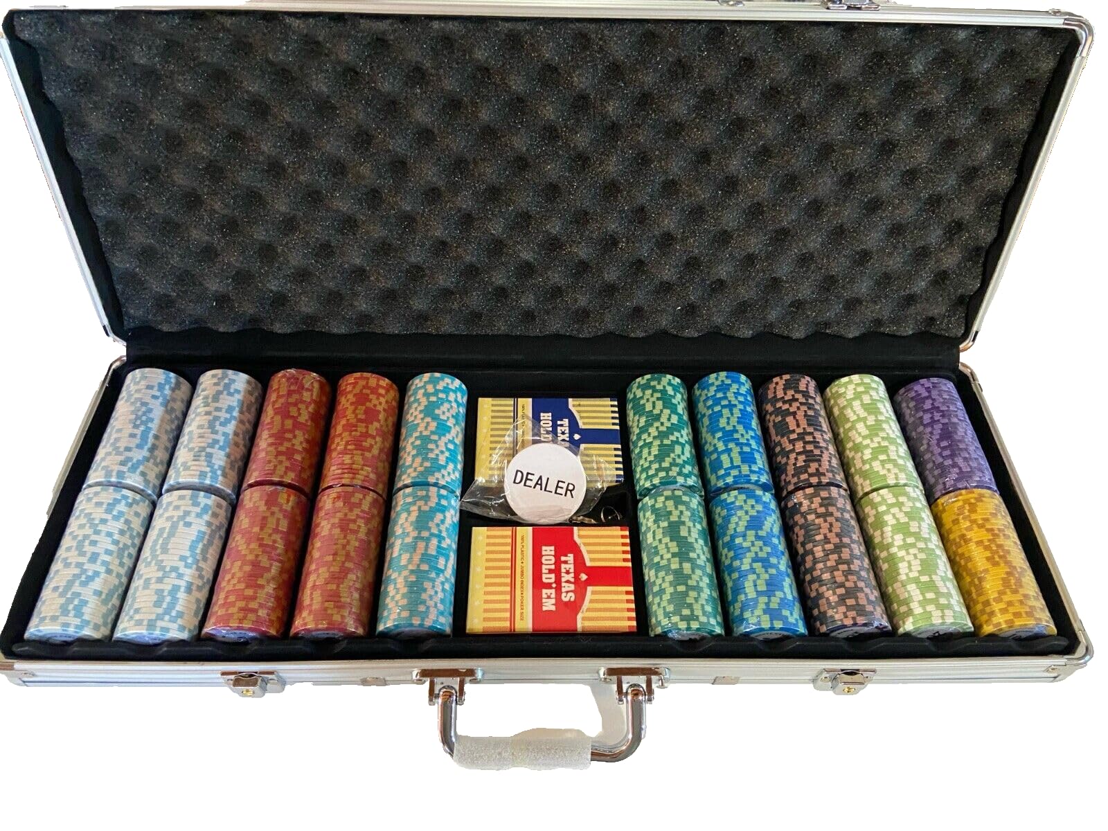 500-Piece 14g Clay Monte Carlo Poker Chips Set with Locking Aluminum Case - Professional Casino Grade Poker Chips for Home Games, Poker Nights, and Casino-Themed Parties