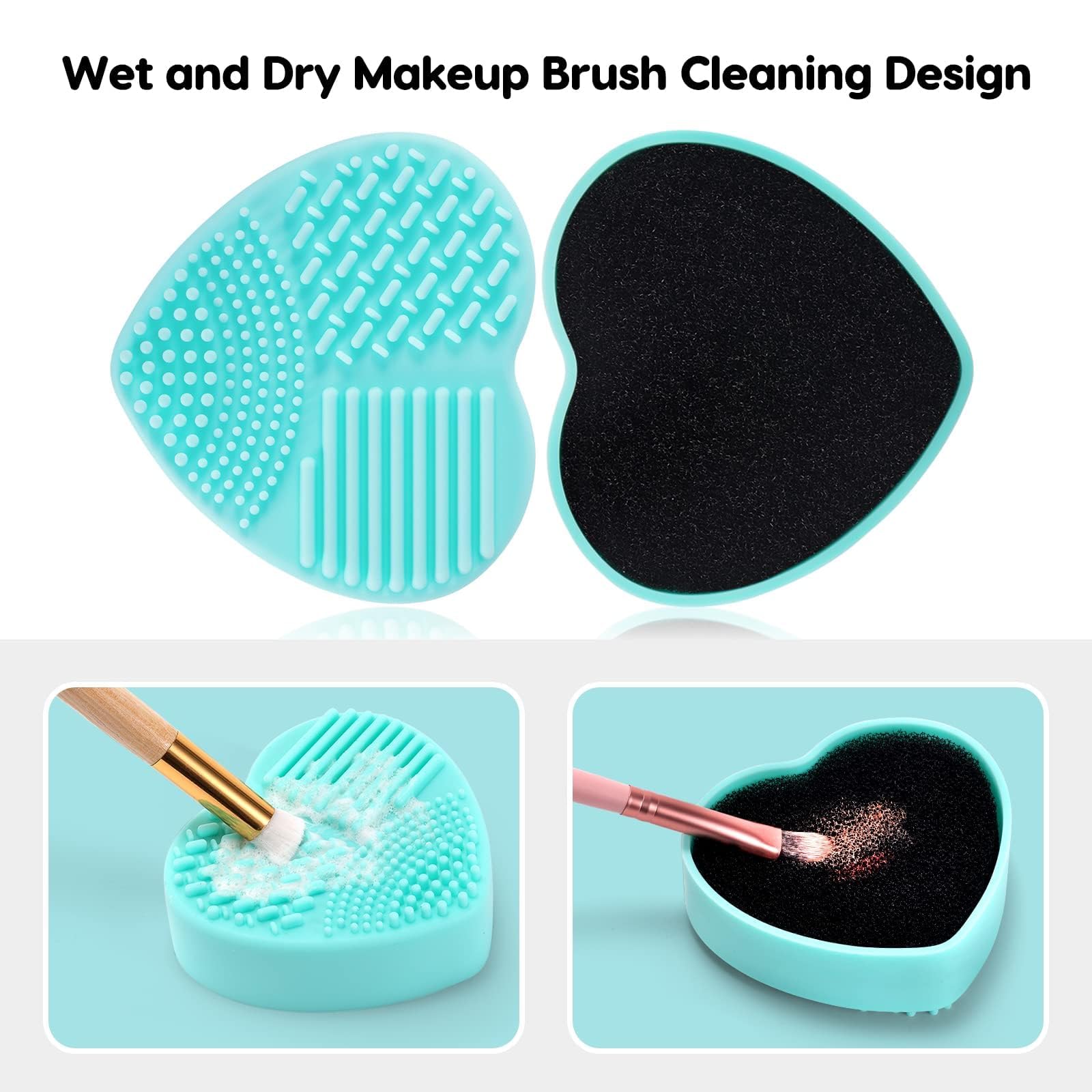 BPA-Free Silicone Makeup Brush Cleaner Pad - 2 in 1 Heart Shape Cosmetic Brush Washer, Reusable & Eco-Friendly, Multicolor (Medium, 2 Pack) for Professional Makeup Artists & Beauty Enthusiasts at Home Salon