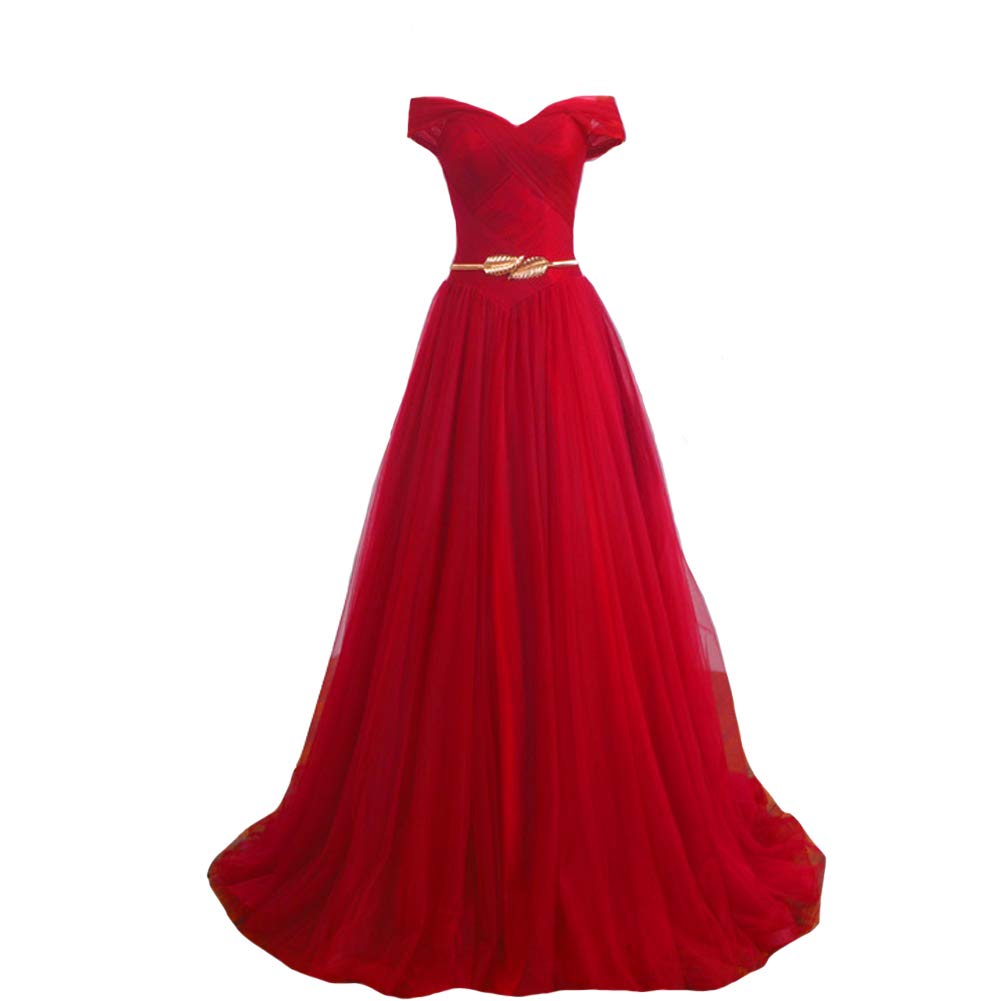 Kivary® Off Shoulder Gold Sash Long Corset Formal Prom Evening Dresses for Women - Elegant Ball Gown for Homecoming, Wedding, and Special Occasions