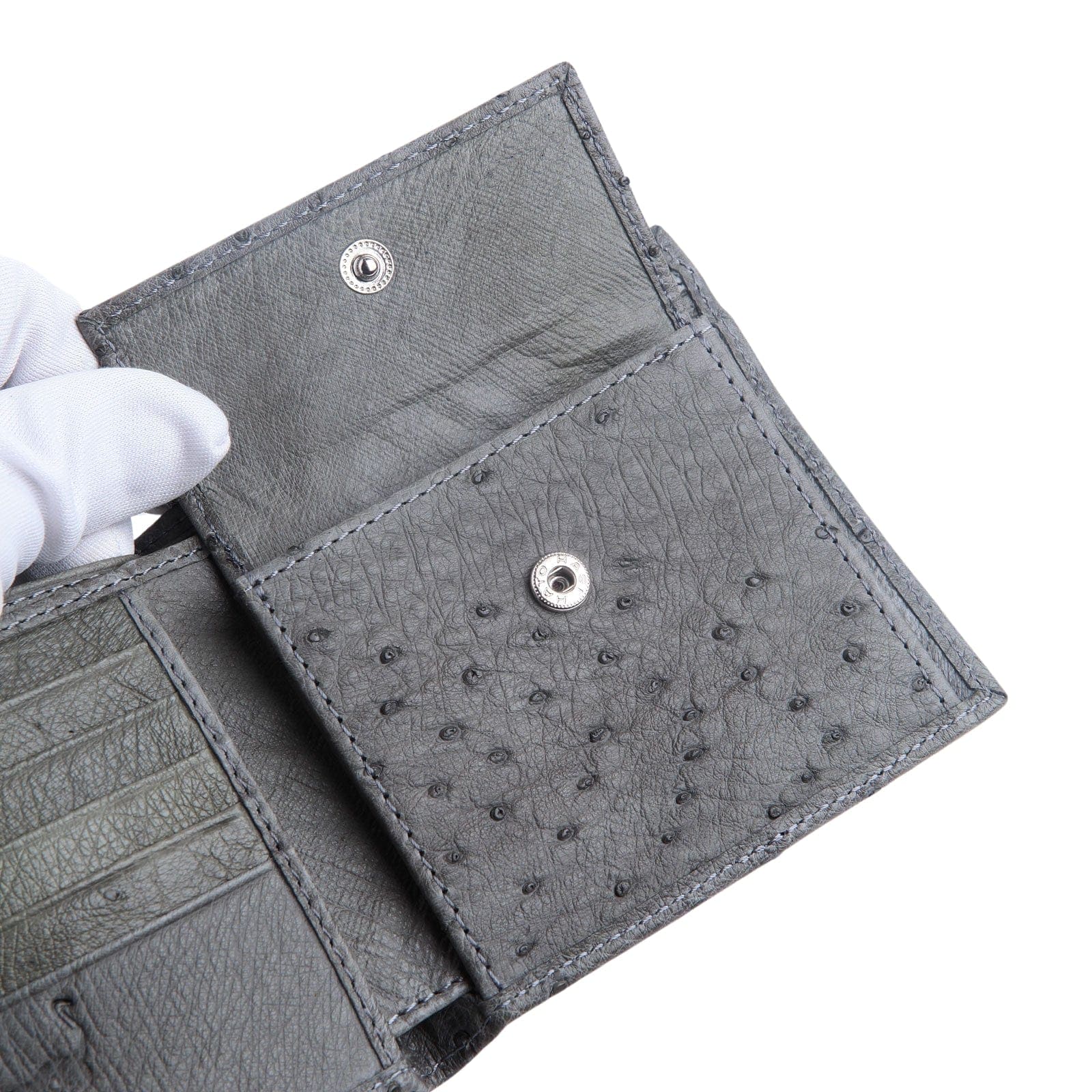 Genuine Ostrich Skin Leather Wallet for Men - Premium Grey Luxury Bifold Wallet - Perfect for Everyday Use, Business & Travel