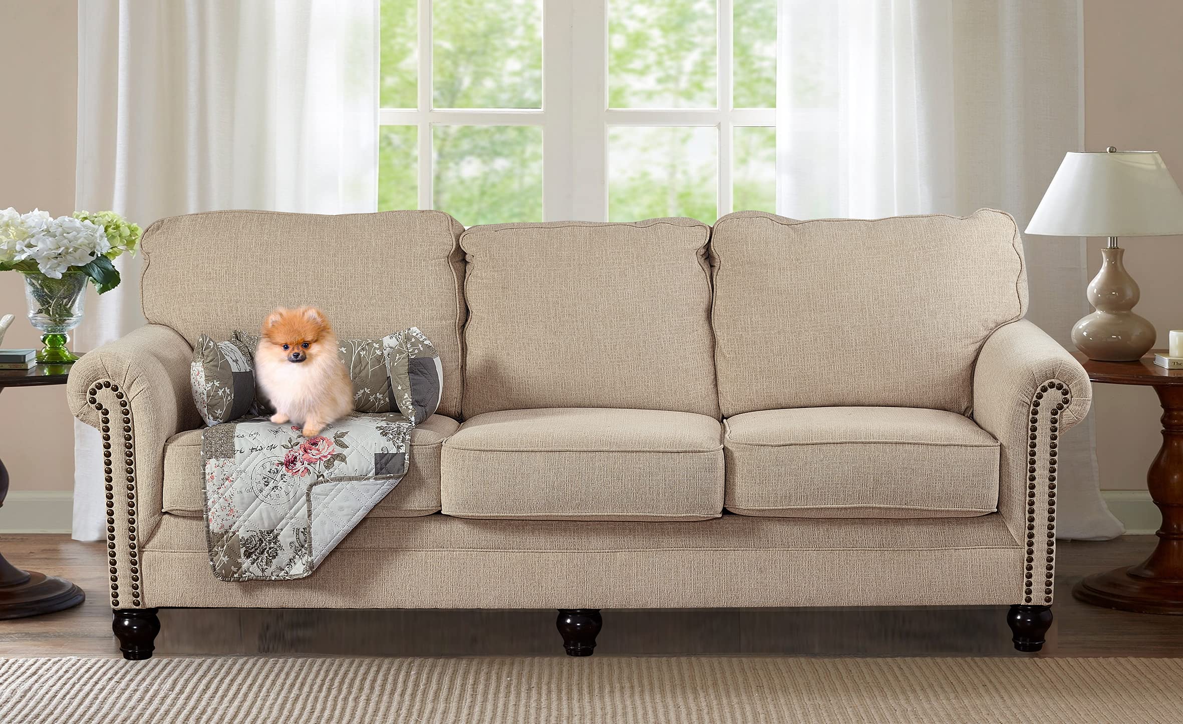 Rose & Grey Quilted Pet Sofa Bed - Slip-Resistant, Washable Dog & Cat Couch Protector with Removable Bolster Cushions | Cozy Furniture Cover for Small Pets | Perfect for Living Rooms, Bedrooms & Pet-Friendly Spaces