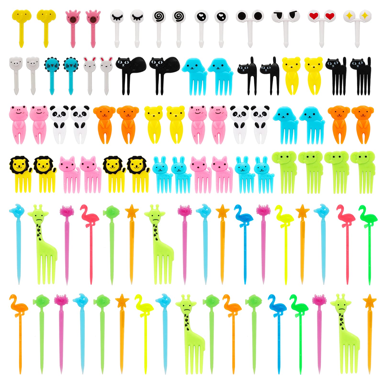 96-Piece Reusable Animal-Shaped Food Picks for Kids - Fun Cartoon Bento Box Toothpicks for Lunch, Snacks & Party Food Decoration | Safe & Eco-Friendly Toddler Food Picks for School, Picnics & Birthday Parties