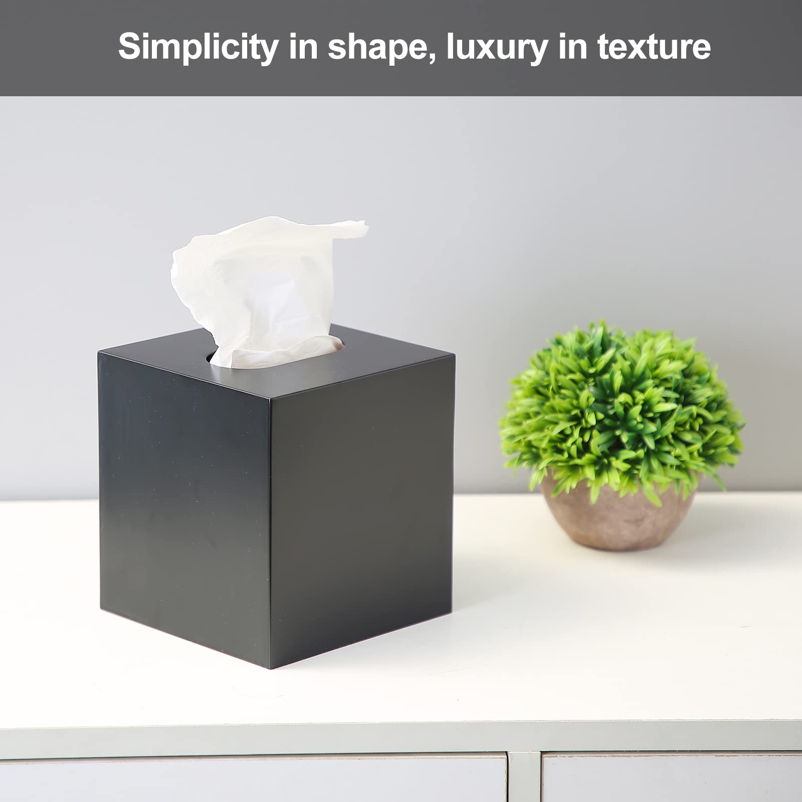 Modern Black Metal Square Tissue Box Cover - Stylish Facial Tissue Holder for Bathroom Vanity, Bedroom Dresser, Nightstand, Desk & Office Decor | Perfect for Home, Office & Gift Giving