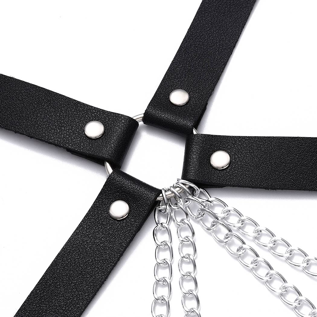 Ushiny Punk Leather Harness Body Chain - Black Gothic Vest Belt & Adjustable Chest Chain Jewelry for Women | Perfect for Cosplay, Rave Parties, Halloween Costumes & BDSM Fashion Accessories