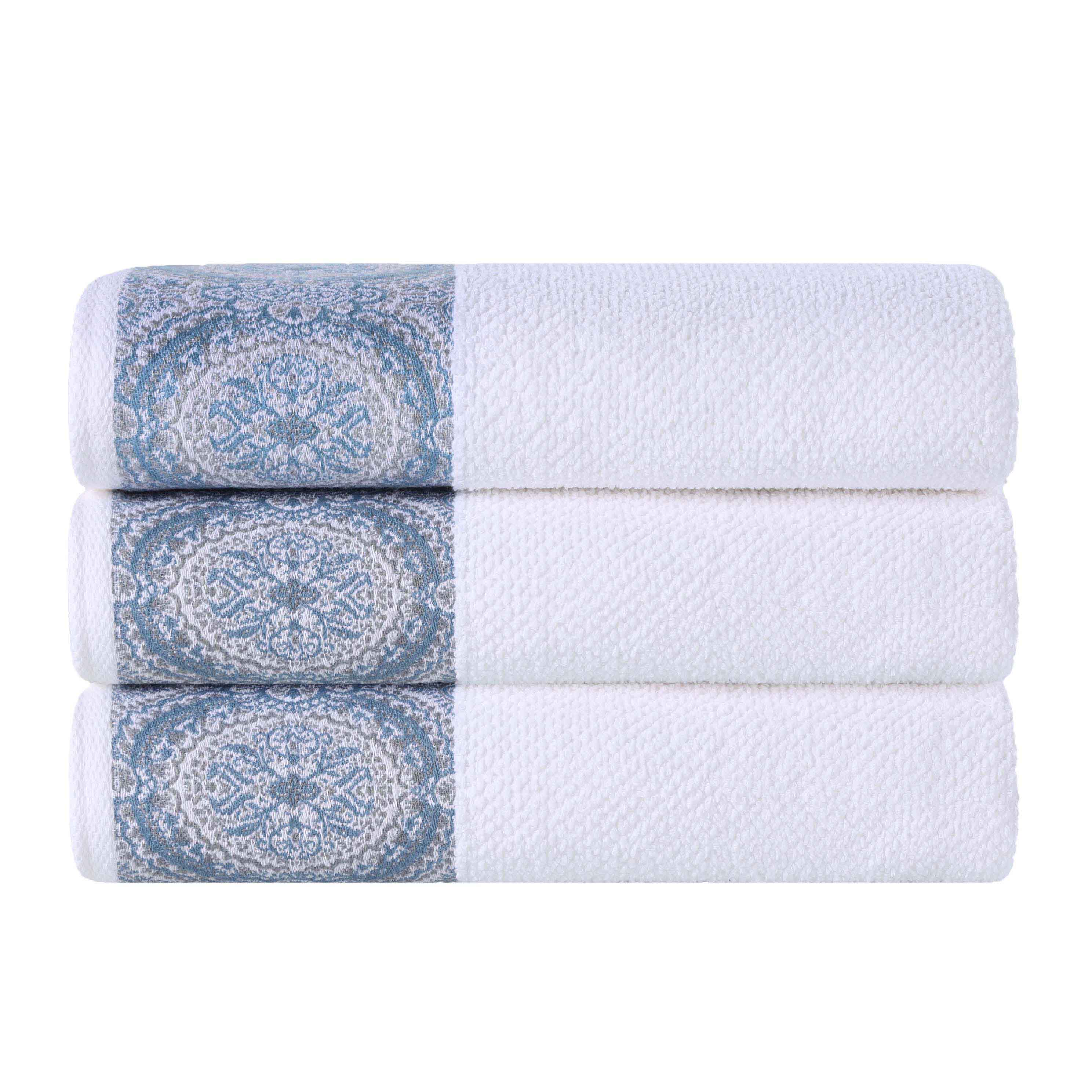 Premium Medallion Cotton Jacquard Bath Towels Set of 3 - Ultra Soft & Absorbent Luxury Towels for Spa, Bathroom & Beach Use