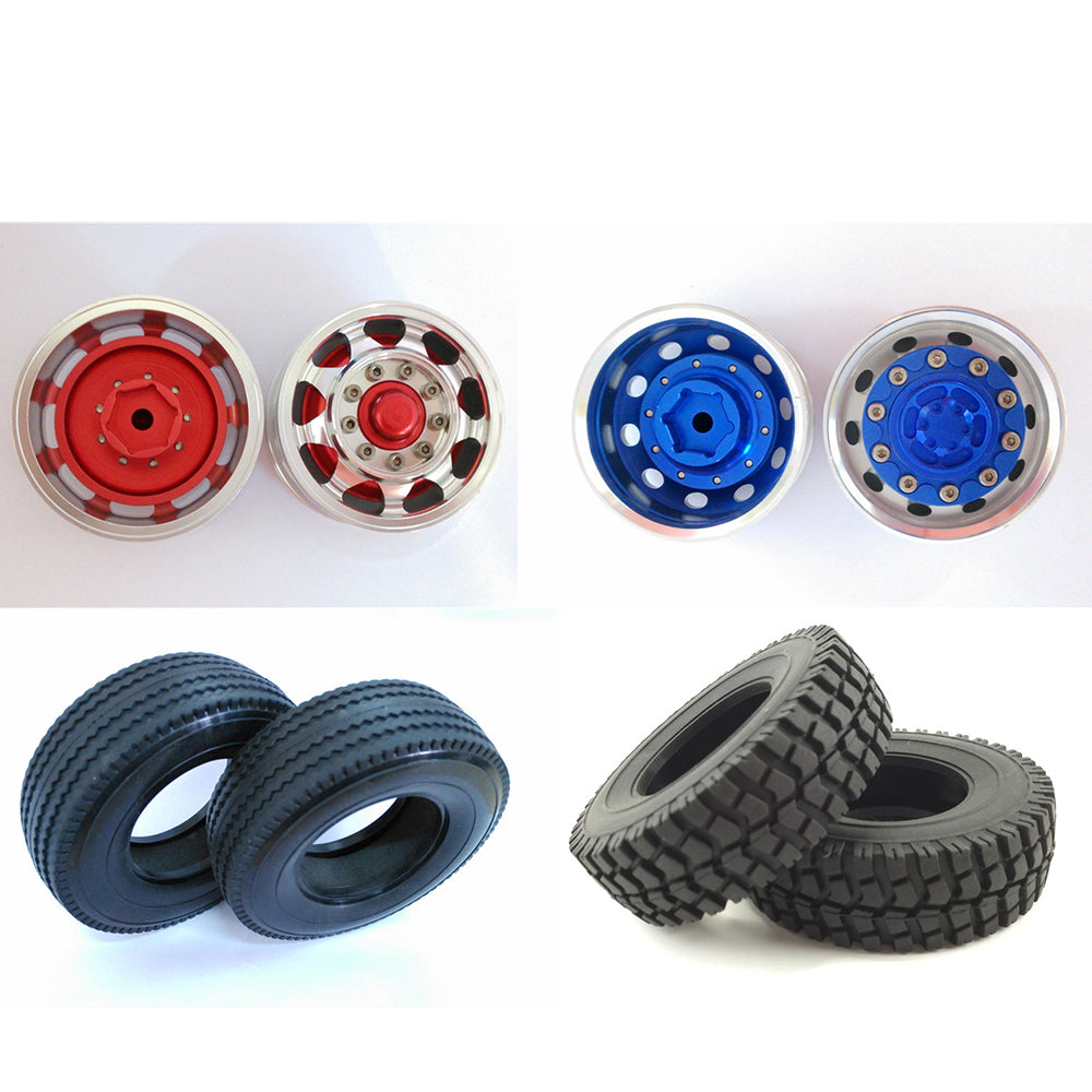1/14 Scale Metal Rear Wheel Hub with Wide Tires & Sponges for RC Tractor Truck, Dumper - DIY Remote Control Hobby Model Parts | Perfect for Off-Road RC Vehicles, Construction Site Play & Model Collection