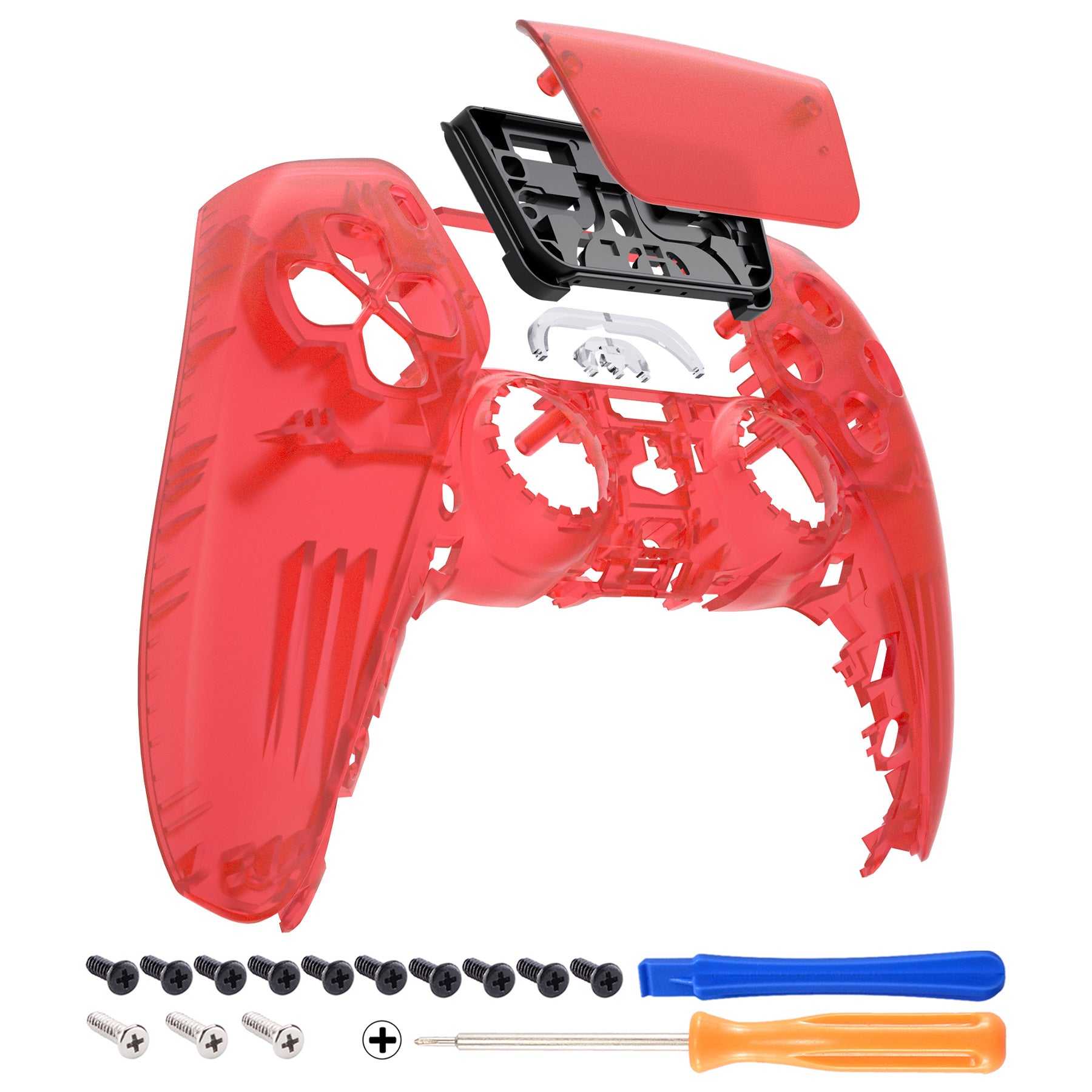 eXtremeRate Clear Red Touchpad Front Housing Shell for PS5 Controller BDM-010/020/030/040/050 - DIY Replacement Shell & Custom Touch Pad Cover (ZPFM5002G3) - Perfect for Gaming Enthusiasts & Controller Customization