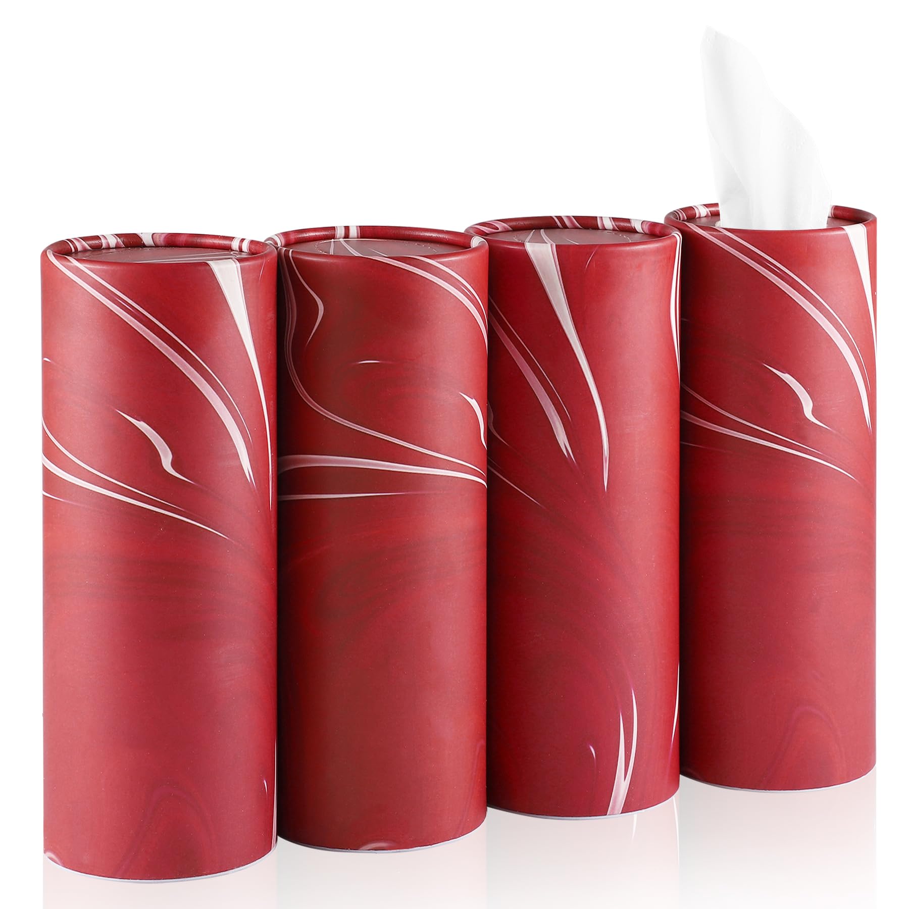 JUSTTOP Car Tissue Holder with 4 Pack Facial Tissues - Convenient Kleenex Cup Holder for Car Travel, Universal Car Accessories Interior for Men & Women (4 Canisters, Red) - Perfect for Road Trips, Commuting & Daily Driving