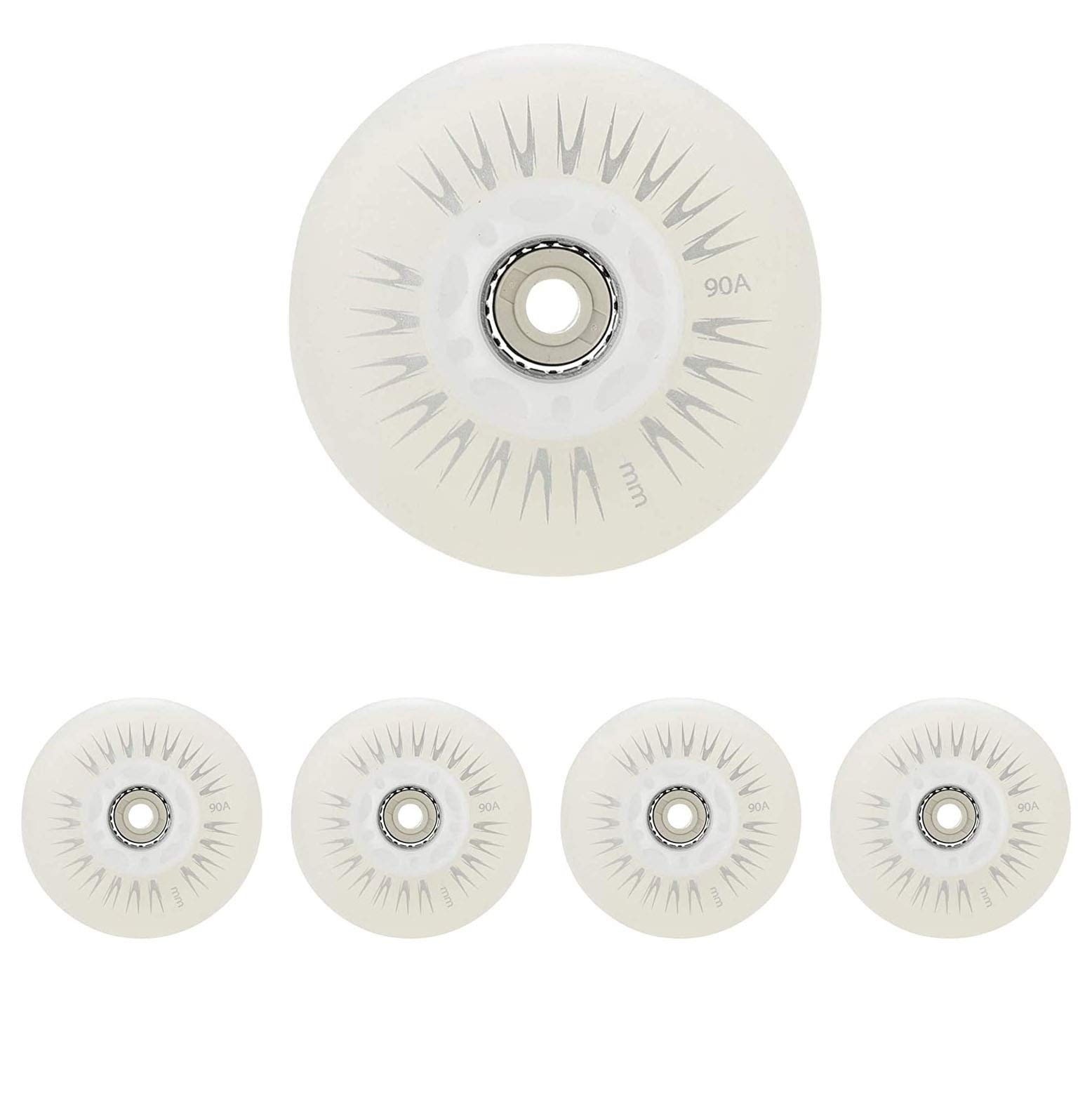 LED Roller Skates Wheels for Kids - 76mm Glow in The Dark Wheels with Brake - 4 Pack White Light Up Wheels - Perfect for Night Skating, Birthday Gifts & Roller Skate Accessories