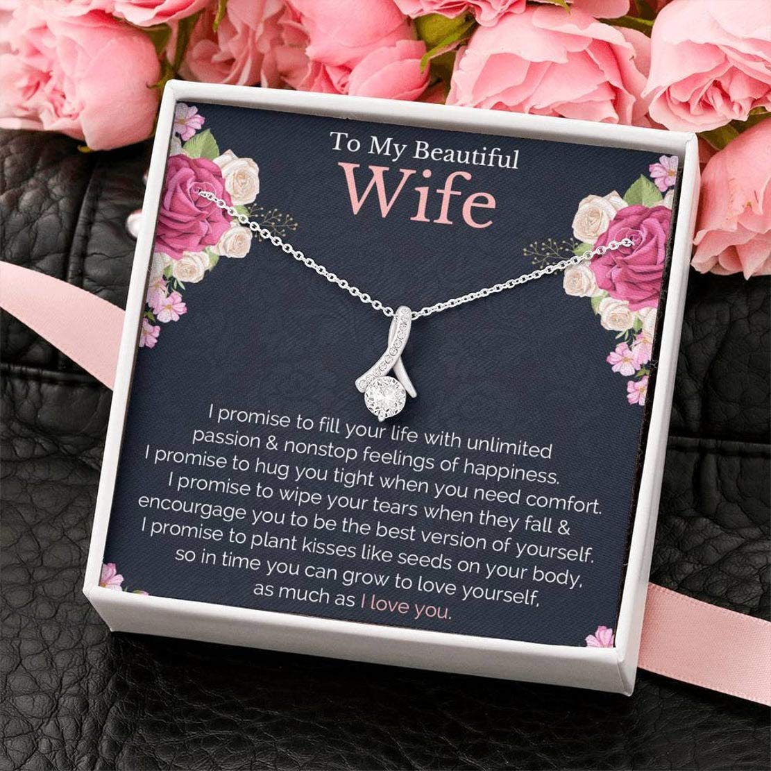 Personalized Necklace Gift for Wife with Message Card - Sentimental Anniversary, Birthday, Christmas & Vacation Surprise from Husband for Romantic Moments