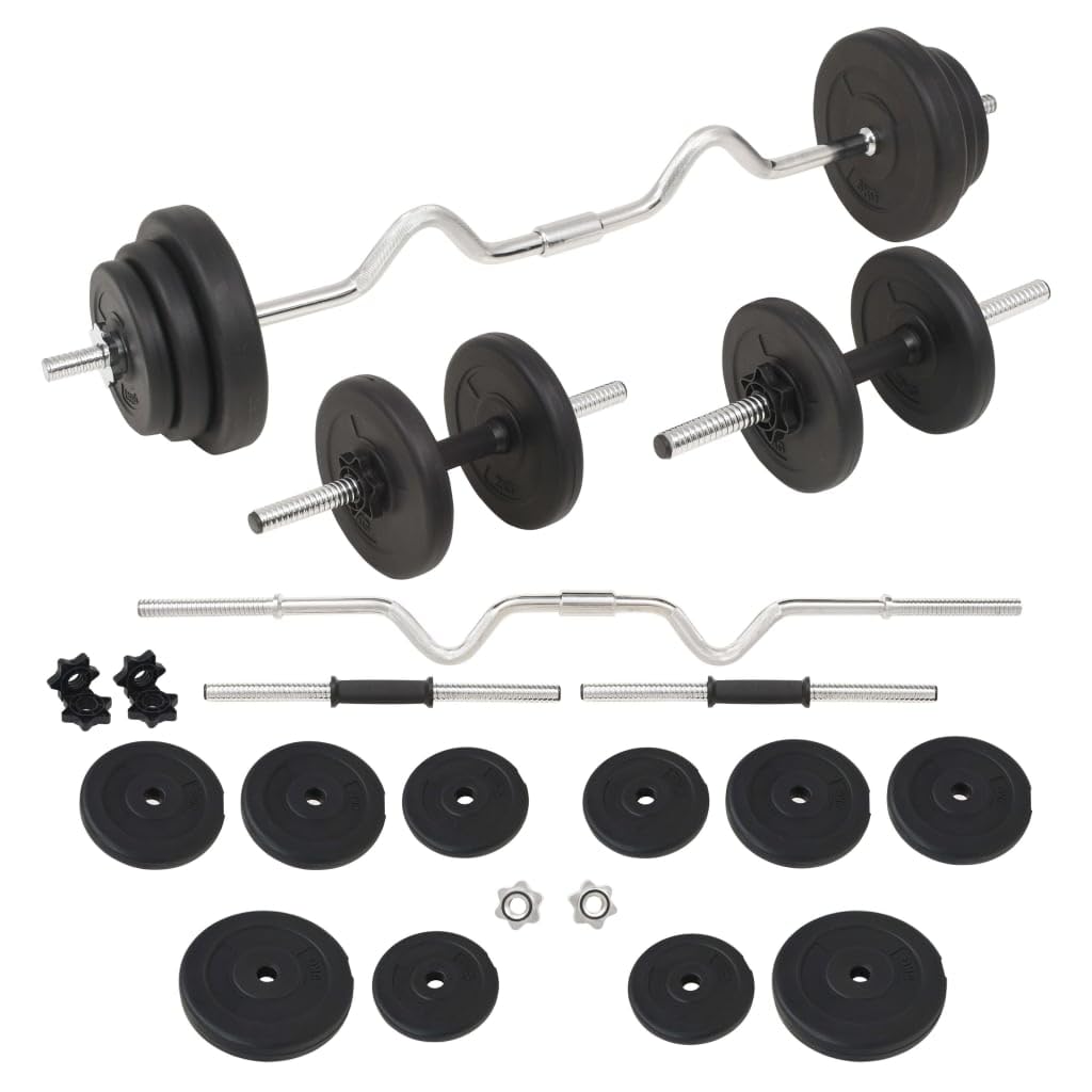 vidaXL Barbell and Dumbbell Set - 66.1 lb Free Weights for Home Gym, Strength Training Equipment for Men & Women - Perfect for Weightlifting, CrossFit, and Full-Body Workouts