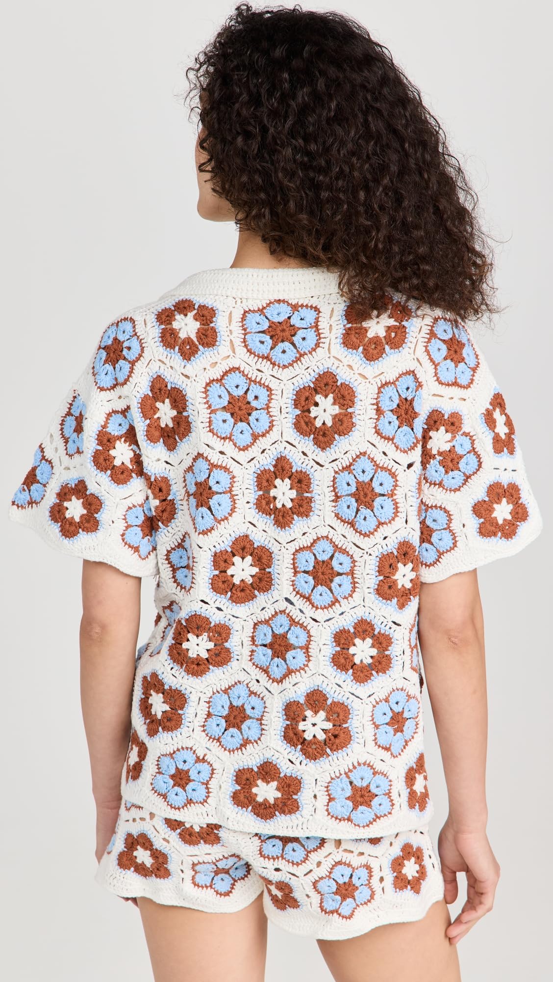 Women's Dawn Flower Crochet Shirt - Boho Lace Blouse for Summer Beach Vacation & Date Night Outfits