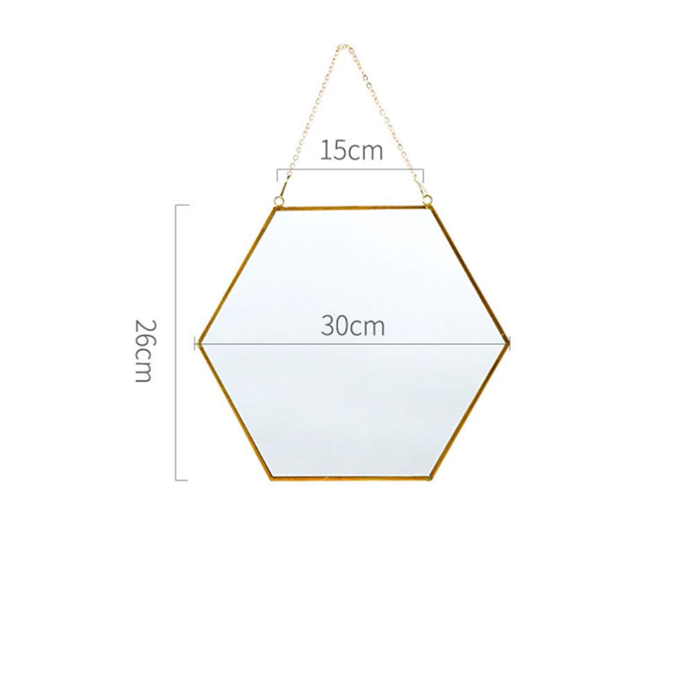 Hexagonal Wall Mounted Makeup Mirror with Magnification - Golden Pearlescent Geometric Mirror for Bathroom, Bedroom & Vanity Decor