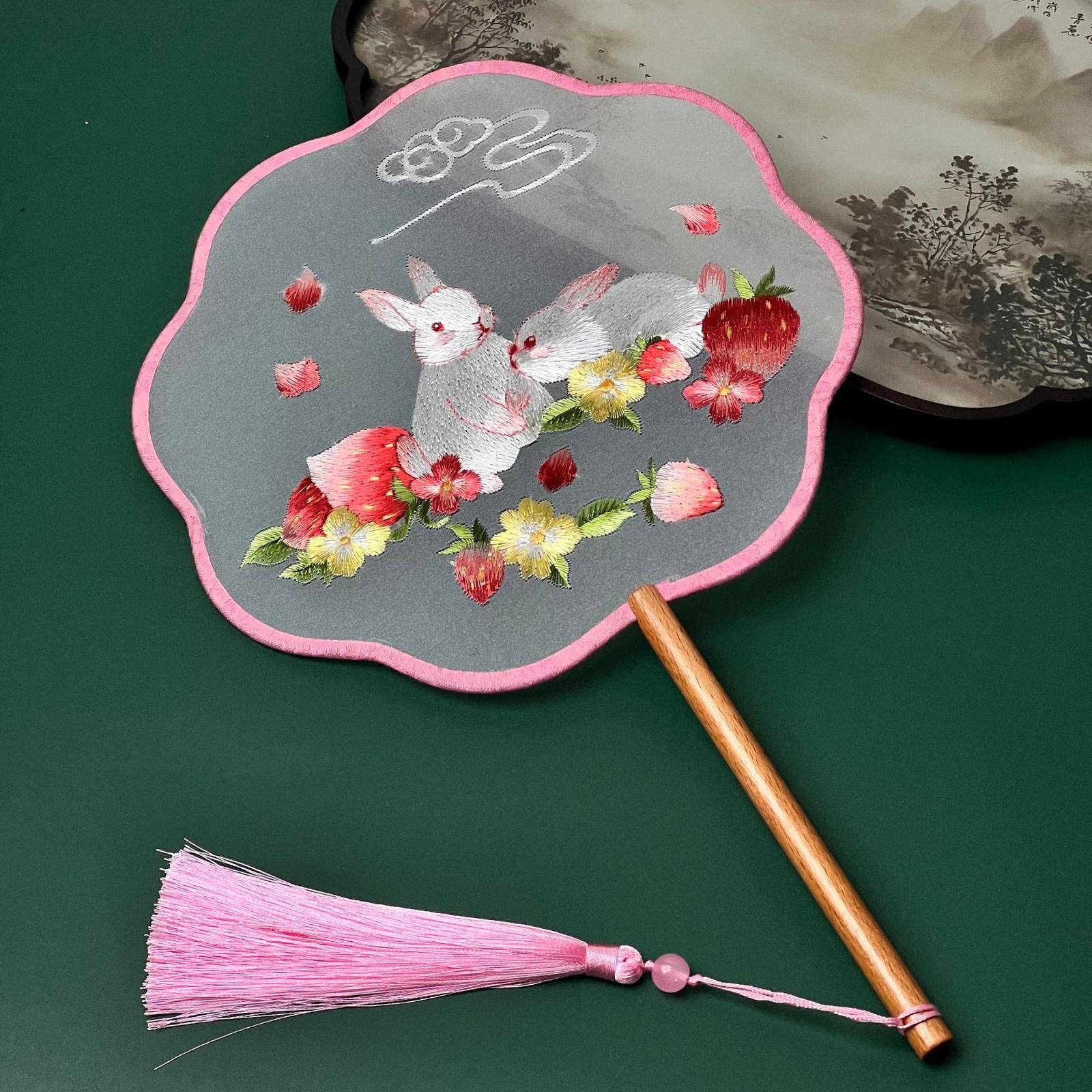MAKEE Chinese Silk Embroidered Round Fan - Handmade Han Dynasty Style Dance Fan with Translucent Petal Embroidery | Traditional Asian Decorative Fan for Home Décor, Wedding, Photo Props & Cultural Performances