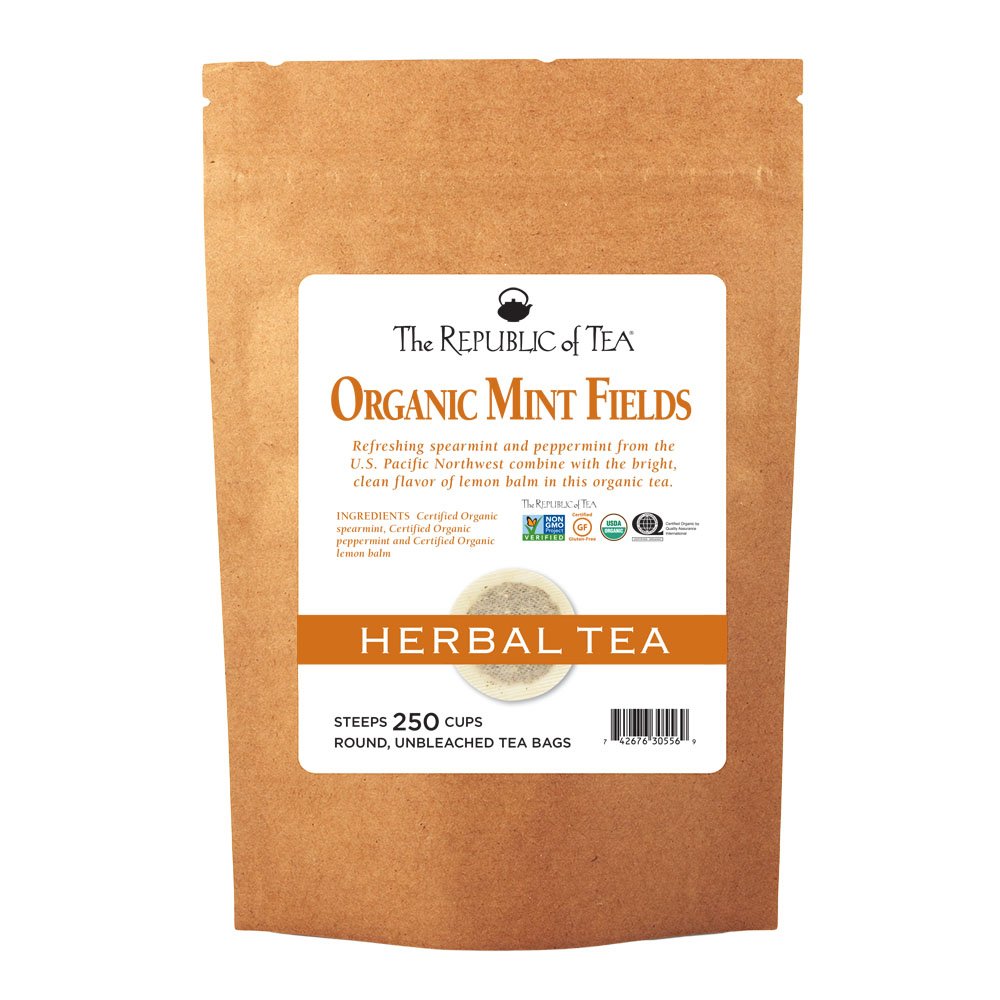 Organic Herbal Mint Fields Tea by The Republic of Tea | 250 Tea Bags Bulk Pack | Caffeine-Free Relaxation Tea for Stress Relief & Digestive Support | Perfect for Afternoon Tea Time, Office Break or Evening Wind-Down