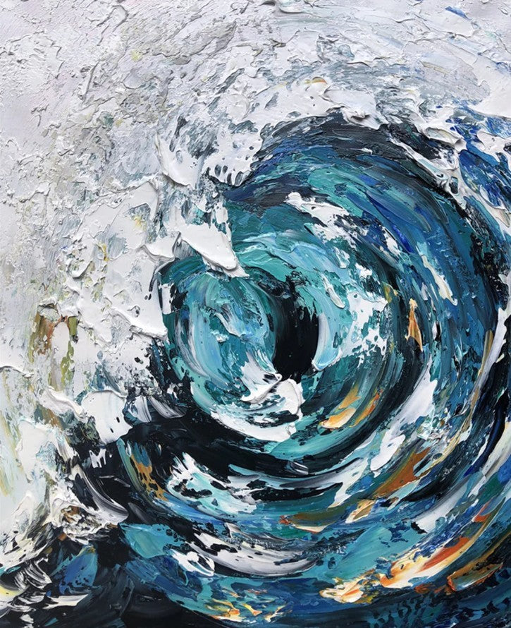 Big Wave Seascape Canvas Painting - Heavy Texture Ocean Wall Art for Living Room Decor | Coastal Landscape Artwork for Home & Office