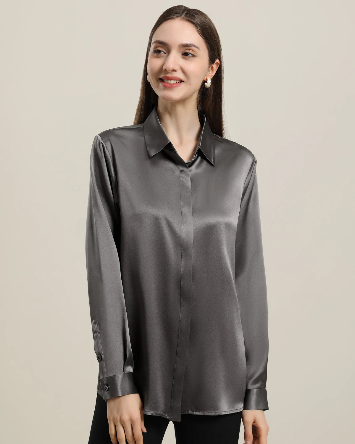 Women's Basic Concealed Silk Shirt - Soft & Breathable Blouse for Work, Office & Formal Occasions | Elegant Layering Piece for Professional Wardrobe