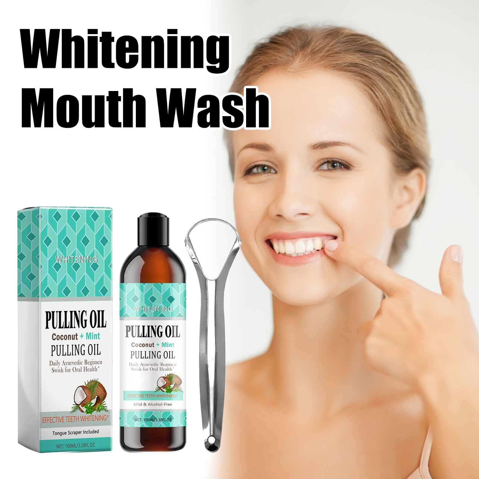 Organic Coconut Oil Pulling for Oral Care with Peppermint Essential Oil - Natural Mouthwash for Fresh Breath, Teeth Whitening & Tongue Cleaning - Includes Stainless Steel Tongue Scraper - Perfect for Morning Routine & Ayurvedic Oral Hygiene