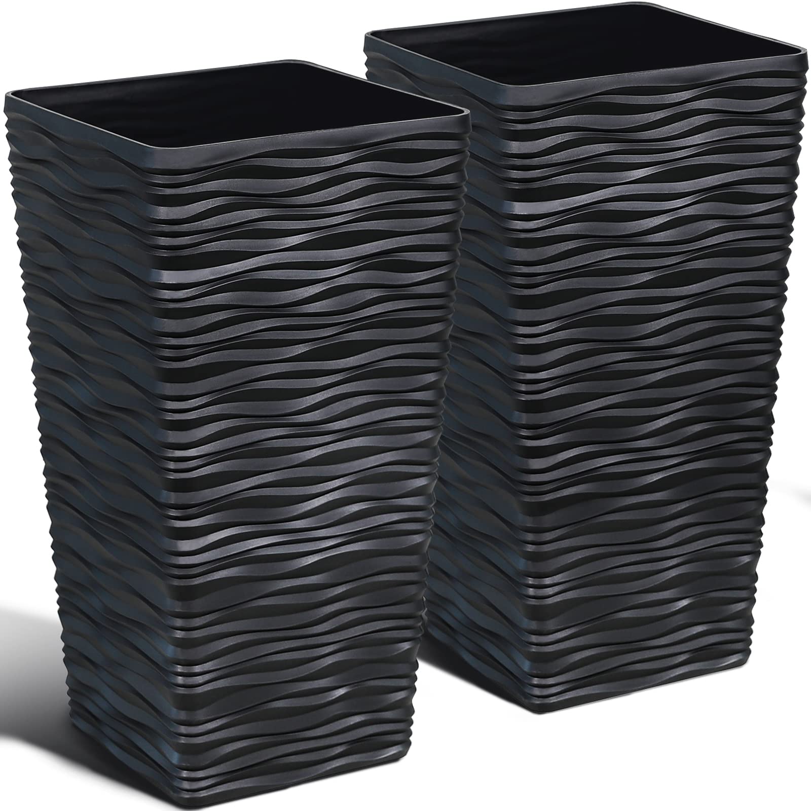 Worth Garden 2-Pack Black Tall Plastic Planters - 22