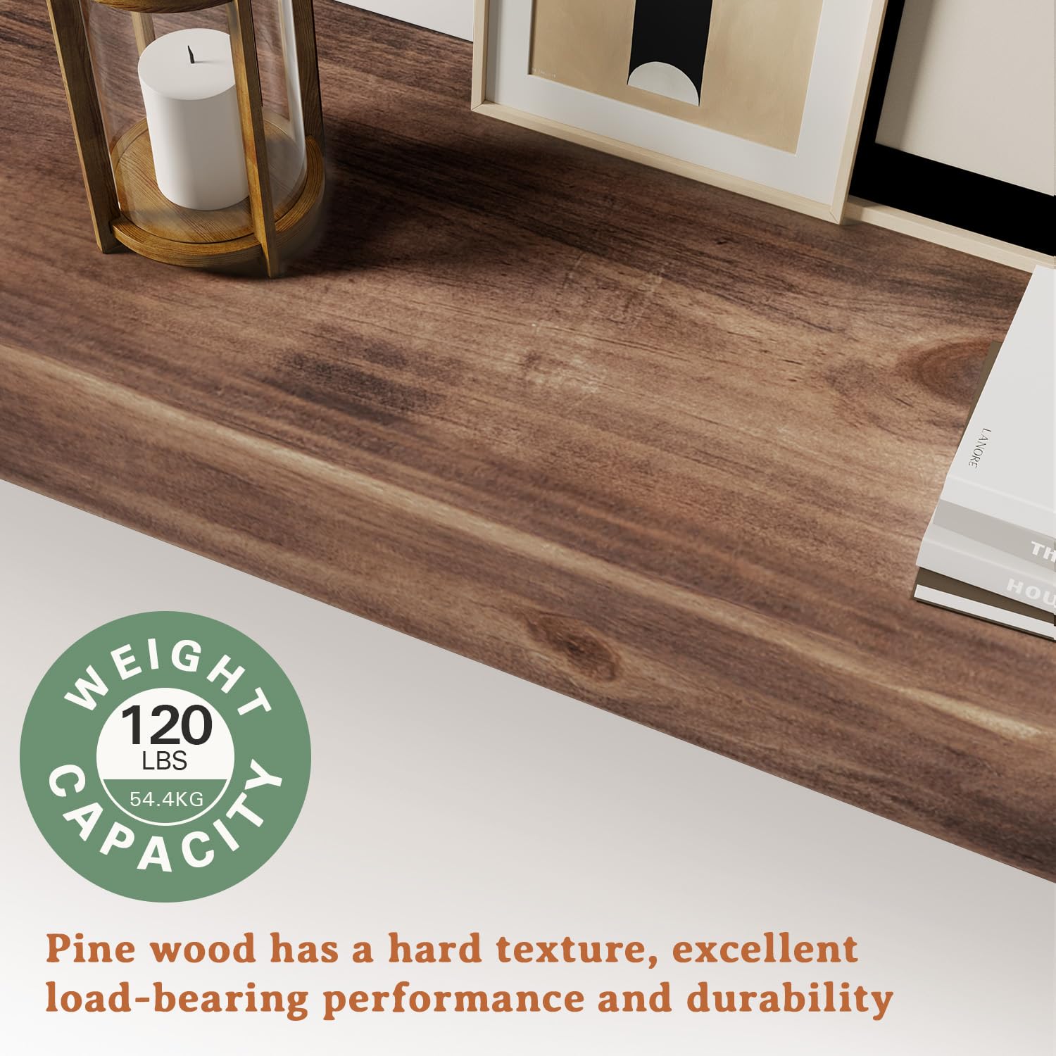 72 Inch Handcrafted Wood Fireplace Mantel Shelf with Invisible Heavy Duty Metal Bracket - Brown Floating Shelf for Over Fireplace - Perfect for Living Room, Bedroom & Home Decor