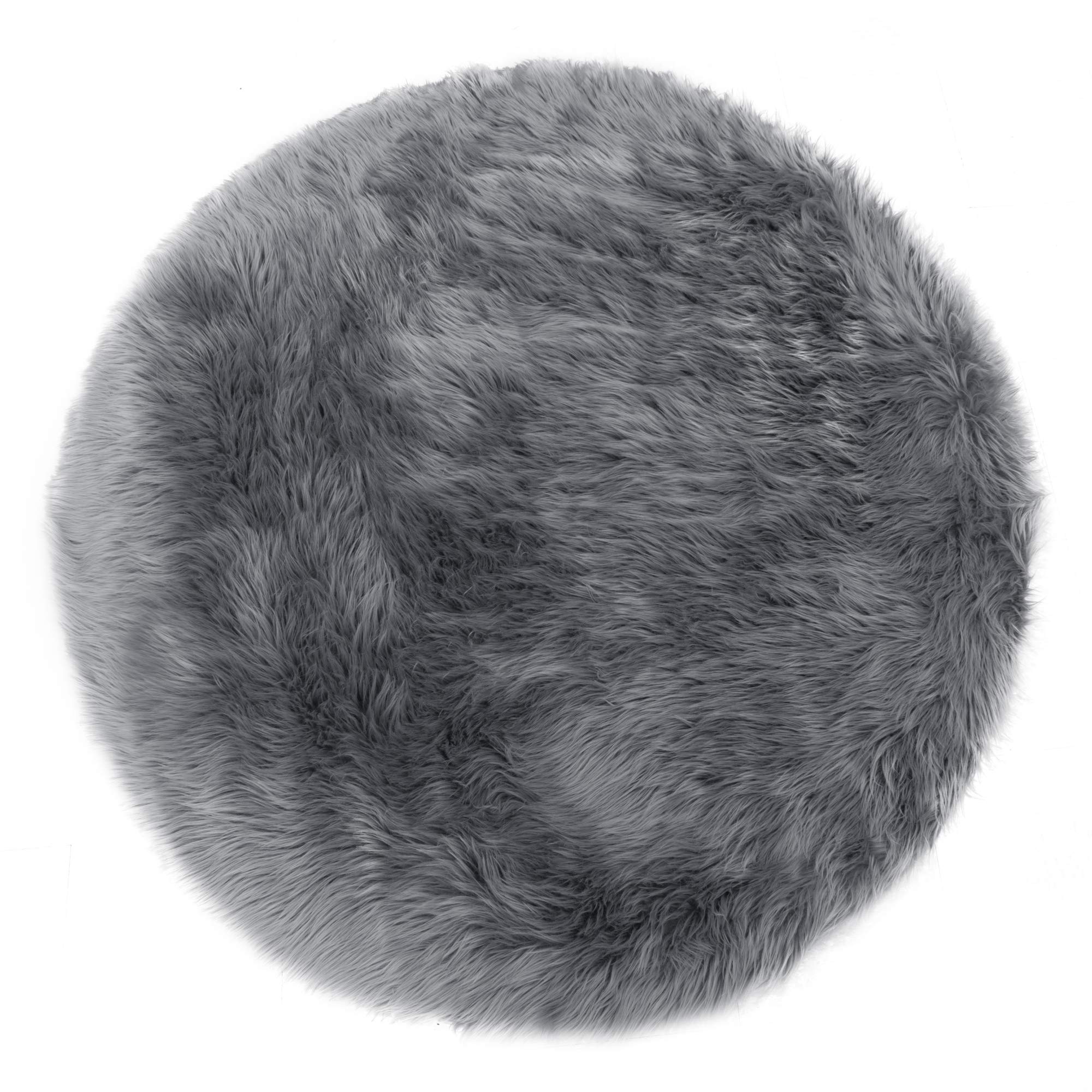 Alair Grey Round Faux Fur Area Rug - 4ft Soft Plush Shaggy Carpet for Living Room, Bedroom & Nursery - Cozy Home Decor for Winter & Pet-Friendly Floor Mat