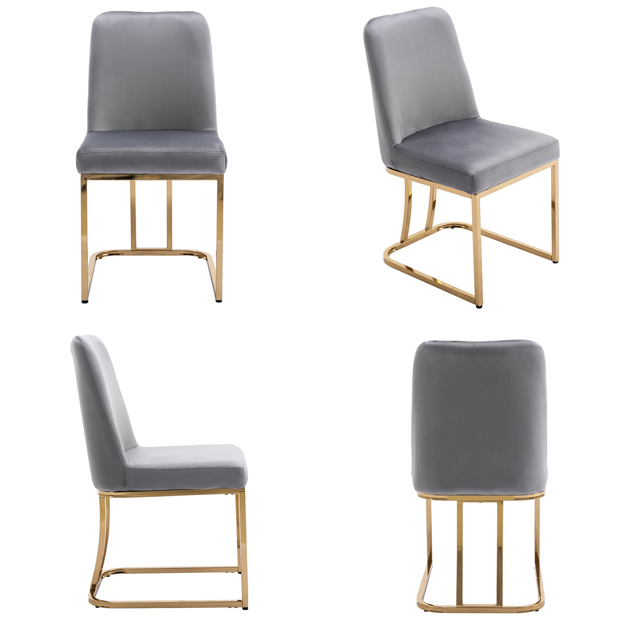 Mid Century Modern Dining Chairs Set of 2 - Velvet Upholstered Side Chairs with Gold Metal Legs, 17.7