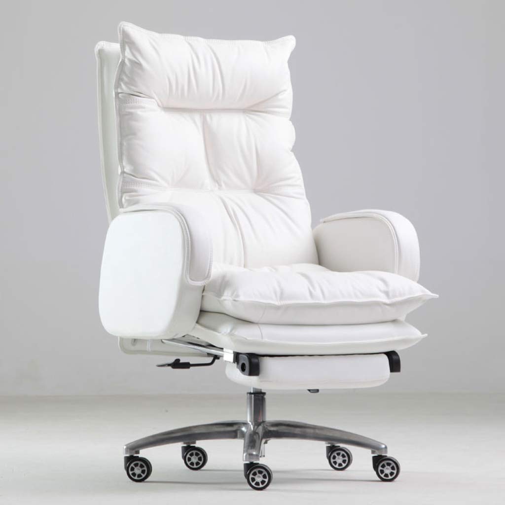 Ergonomic Office Chair - Adjustable Reclining PU Leather Computer Desk Chair with Swivel & Rolling Wheels for Home, Study, Gaming & Workspace (White) - Perfect for Long Hours Sitting Comfort