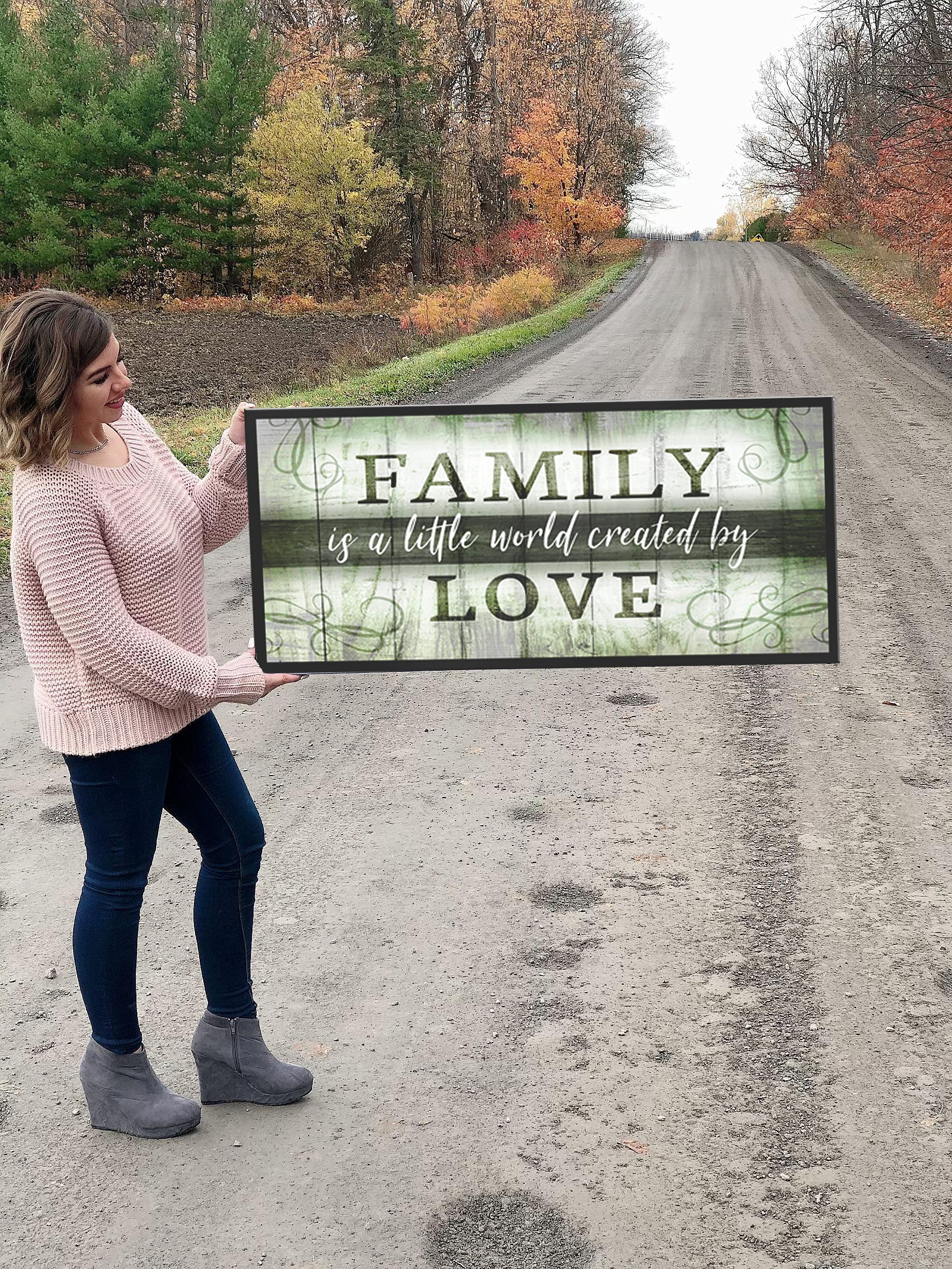 Family Wall Art Decor - Farmhouse Canvas Sign for Living Room (Green, Black Frame 60x27) - Home & Gift