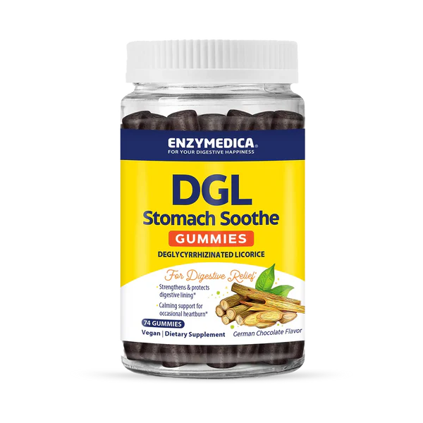 Enzymedica DGL Stomach Soothe Gummies - 74 Vegan Digestive Support Chewables for Heartburn & Acid Reflux Relief - Perfect for Travel & Daily Gut Health