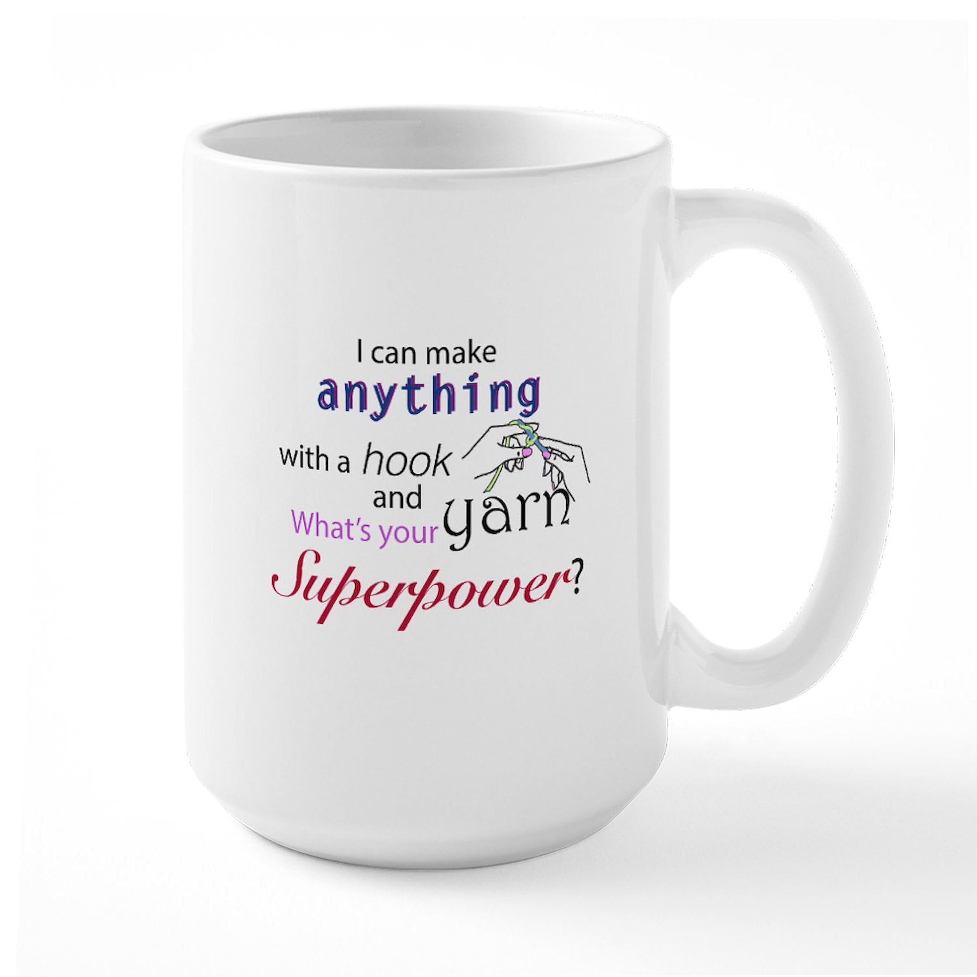 Crochet Superhero Large Coffee Mug - 15 oz. White Ceramic Cup for Tea & Hot Drinks - Perfect for Superhero Fans, Office Use & Gift Giving