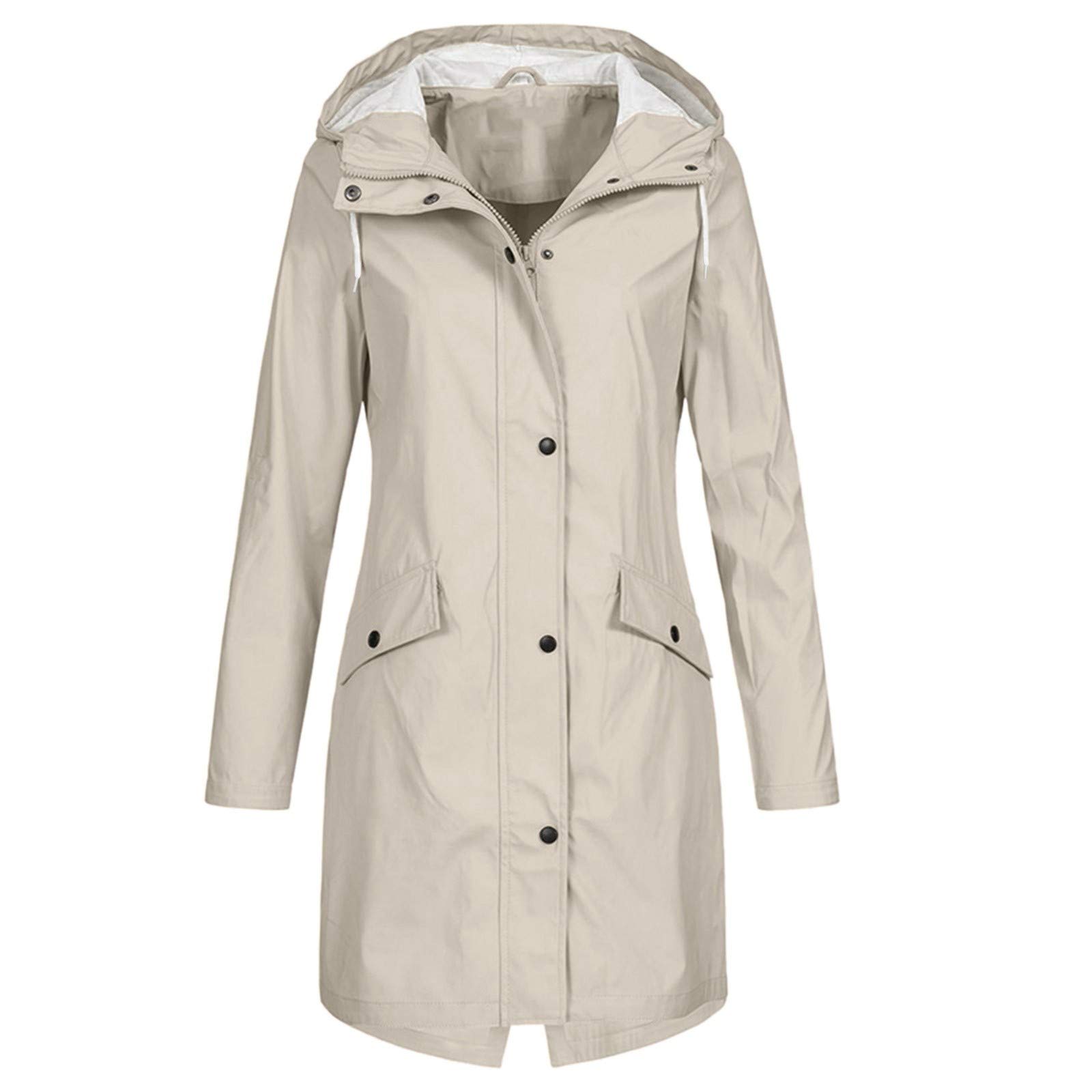 Waterproof Windproof Women's Fleece Hooded Jacket - Solid Color Long Rain Coat with Fleece Collar for Outdoor Activities, Hiking & Travel