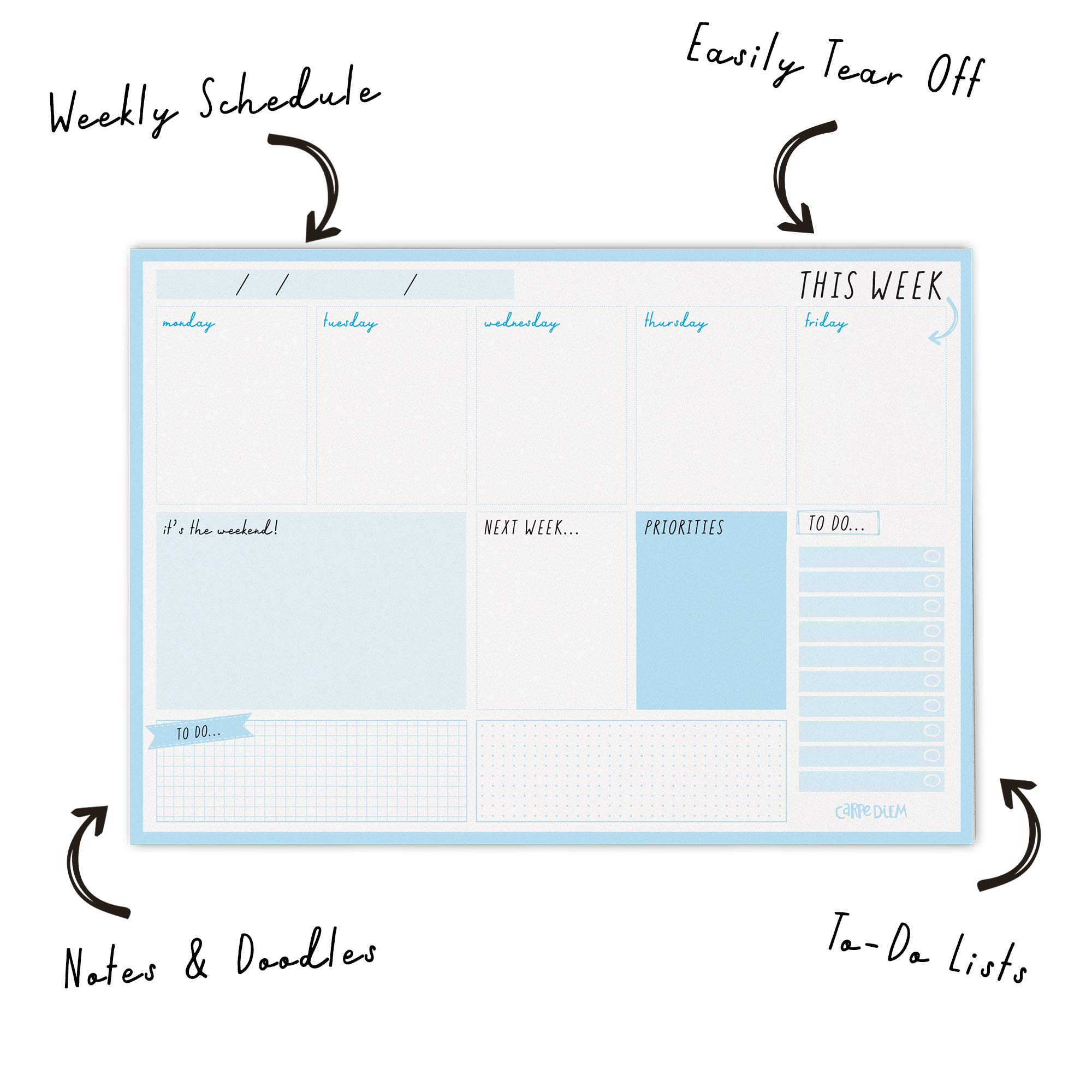 Pukka Pad Carpe Diem Weekly Planner Notebook - Sky Blue A5 Planner for Students, Office & Productivity | Perfect for Scheduling, Goal Setting & Daily Organization