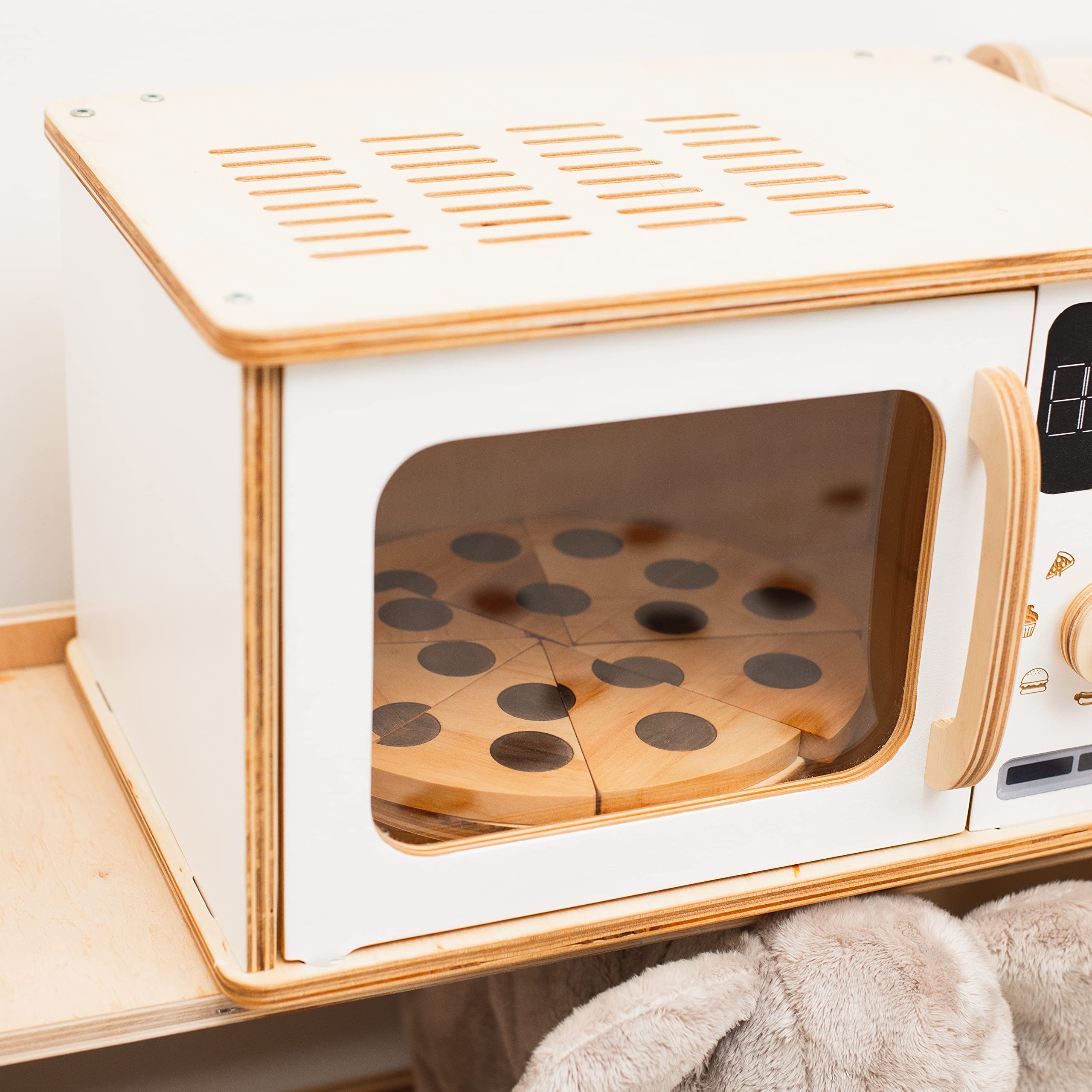 Montessori Wooden Kids Microwave Oven Toy - Natural Wood Play Kitchen for Toddlers 2-3 Years | Pretend Play, Learning Toy, Nursery Decor & Birthday Gift (Dark Walnut) - Perfect for Playrooms, Daycares & Montessori Classrooms