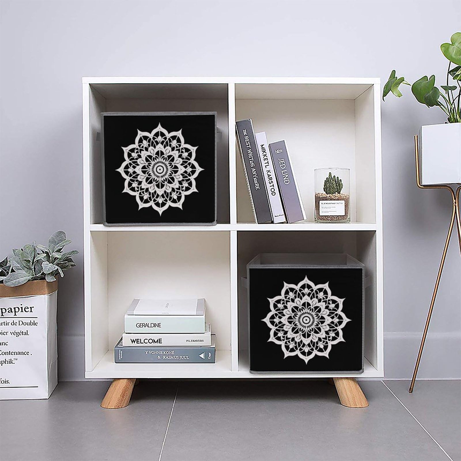 6-Pack Mandala Lotus Flower Foldable Storage Cubes - Square Fabric Bins with Handles for Closet, Nursery, or Office Organization | Space-Saving Home Decor Storage Solution