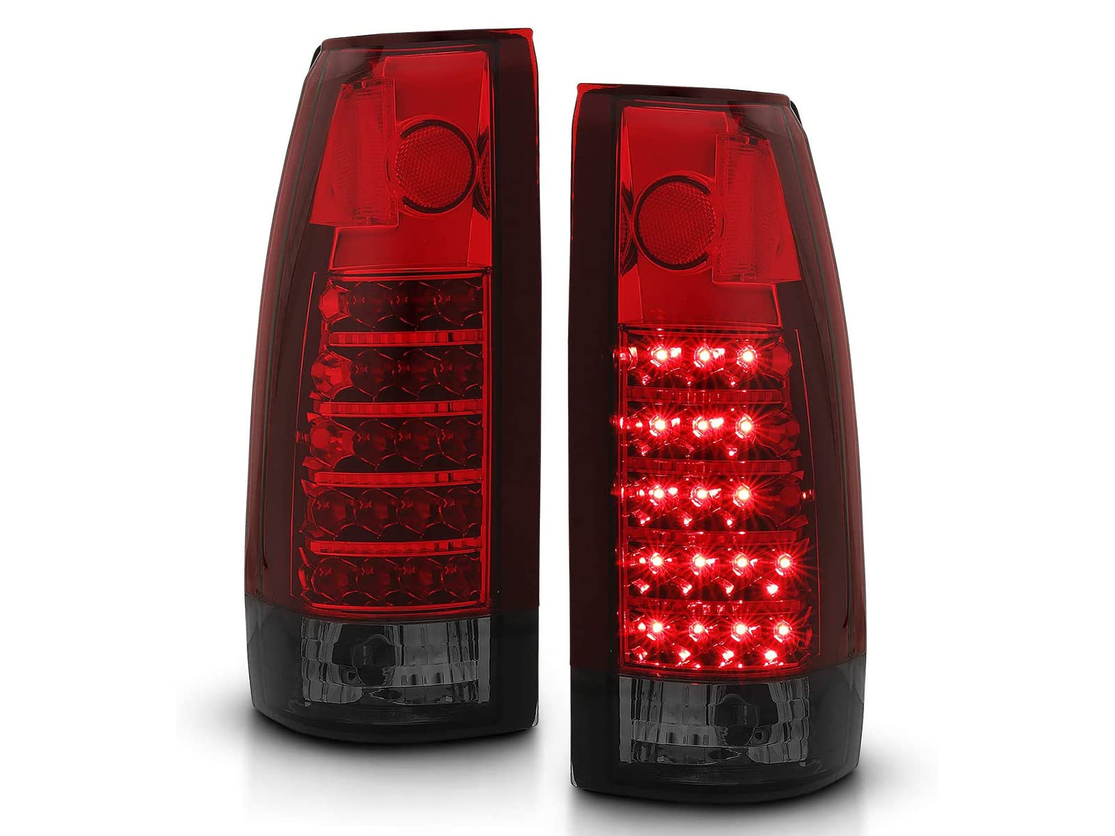 AmeriLite LED Tail Lights Assembly Pair for 1988-1999 Chevy GMC C/K Pickup Truck, Tahoe & Suburban - Red Smoke Replacement (Driver & Passenger Side) | Enhanced Visibility & Style for Night Driving & Custom Builds