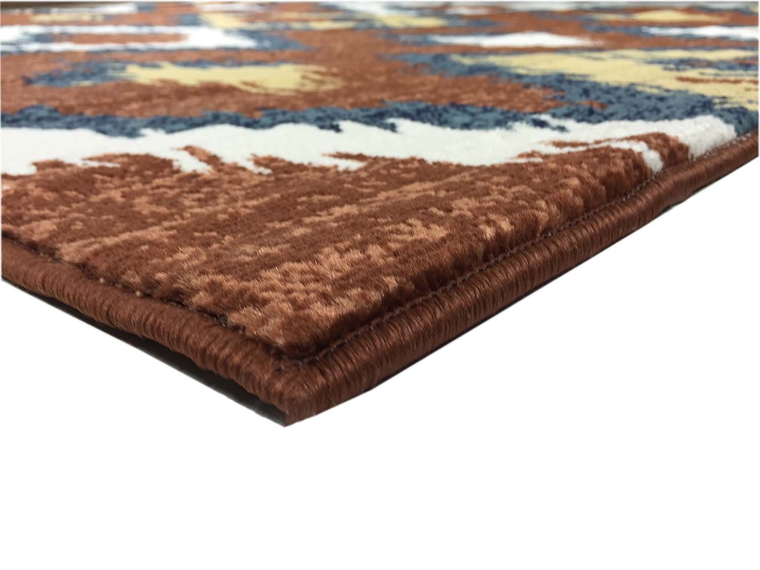 Trellis Wave Chevron Area Rug - Modern Lattice Zigzag Design in Brown & Navy - 8x10 Non-Slip Living Room Rug for Home Decor & High Traffic Areas