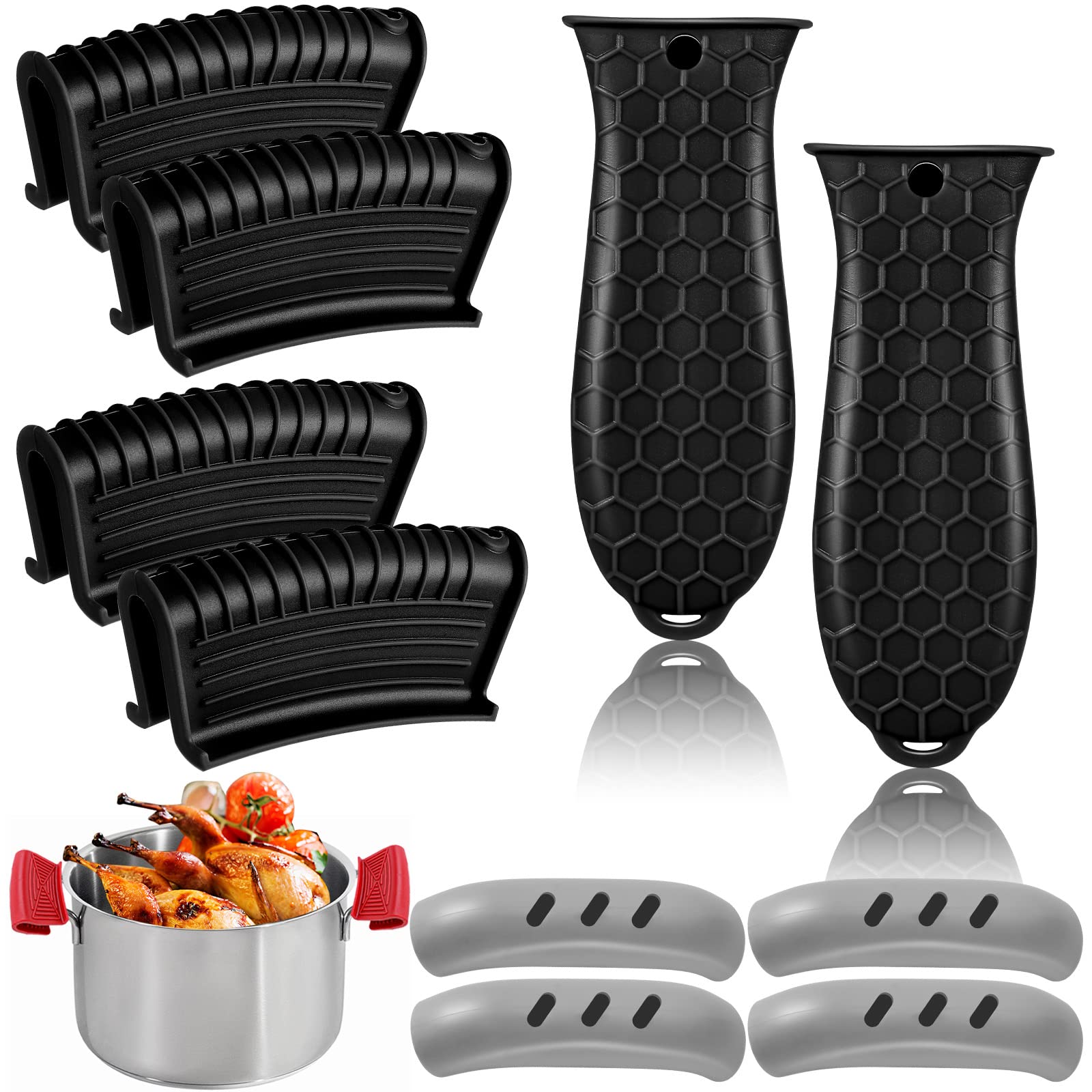 10pcs Heat-Resistant Silicone Handle Covers for Cast Iron Skillets, Frying Pans & Griddles - Durable Kitchen Pot Holders for Safe Cooking & Grilling - Perfect for Stovetop, Oven & Outdoor BBQ Use