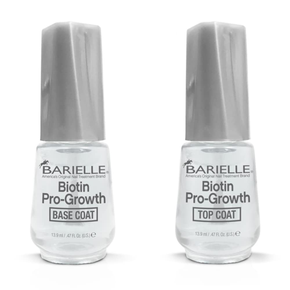 Barielle Biotin Pro-Growth Base Coat & Top Coat Nail Polish Set (2-Piece) - Strengthens & Protects Nails for Healthy Growth - Perfect for Salon-Quality Manicures at Home
