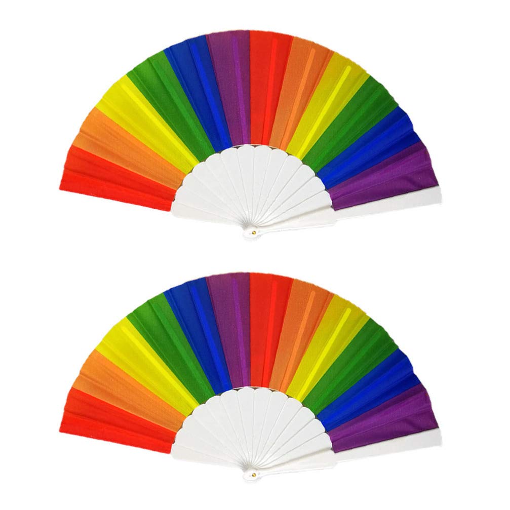 2pcs Rainbow Hand Fan - 23cm Folding Handheld Fan for Pride LGBT Events, Parties, Festivals & Parades | Perfect for Gay Pride, Birthday Celebrations, Club Nights, Music Festivals & Rave Parties