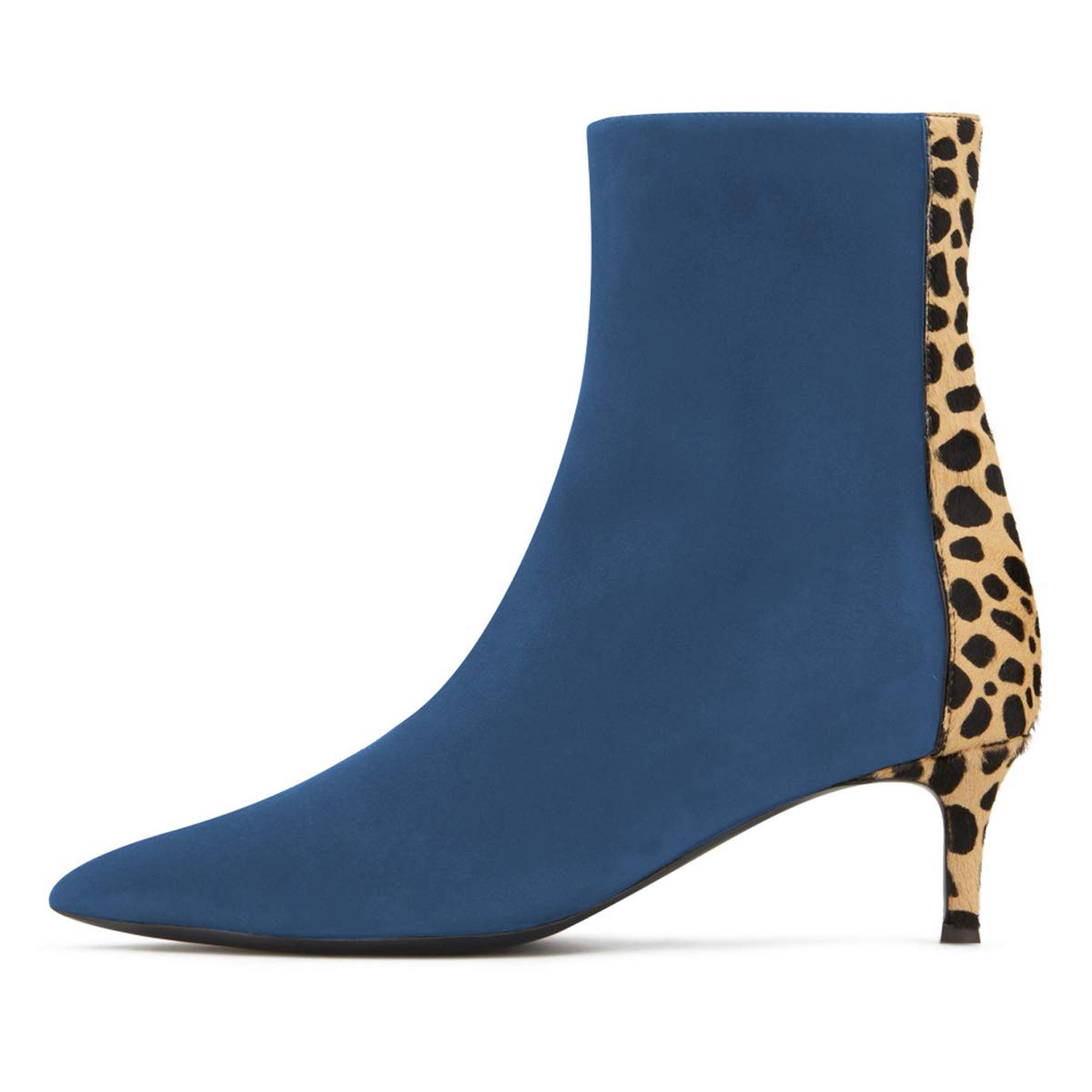 FSJ Women's Fashion Low Heel Ankle Boots - Pointed Toe Leopard Print Booties with Side Zipper, Comfortable Kitten Heel Party Shoes for Women US Size 4-15 | Perfect for Night Out, Club, Date and Casual Wear