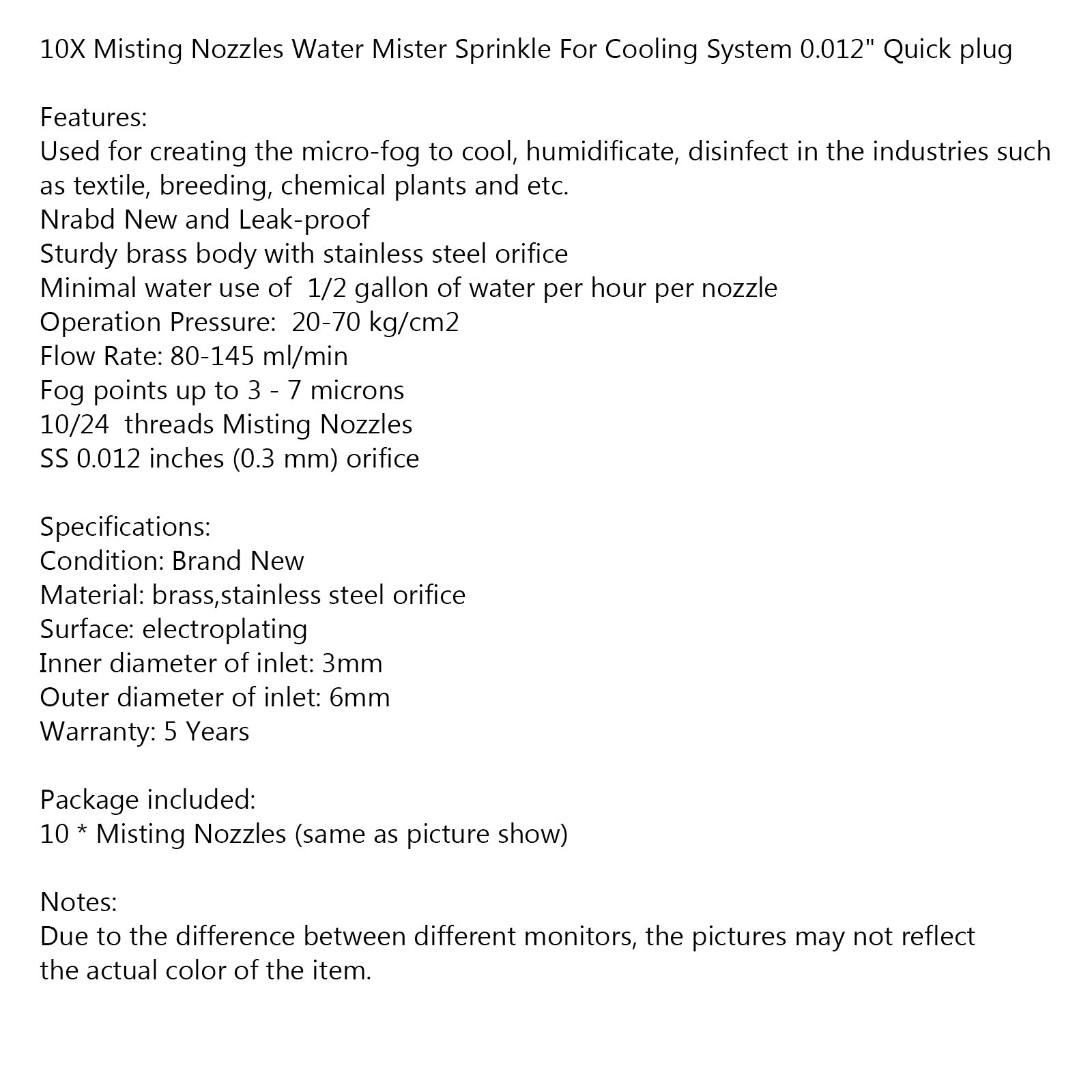 10X High-Pressure Misting Nozzles - 0.012