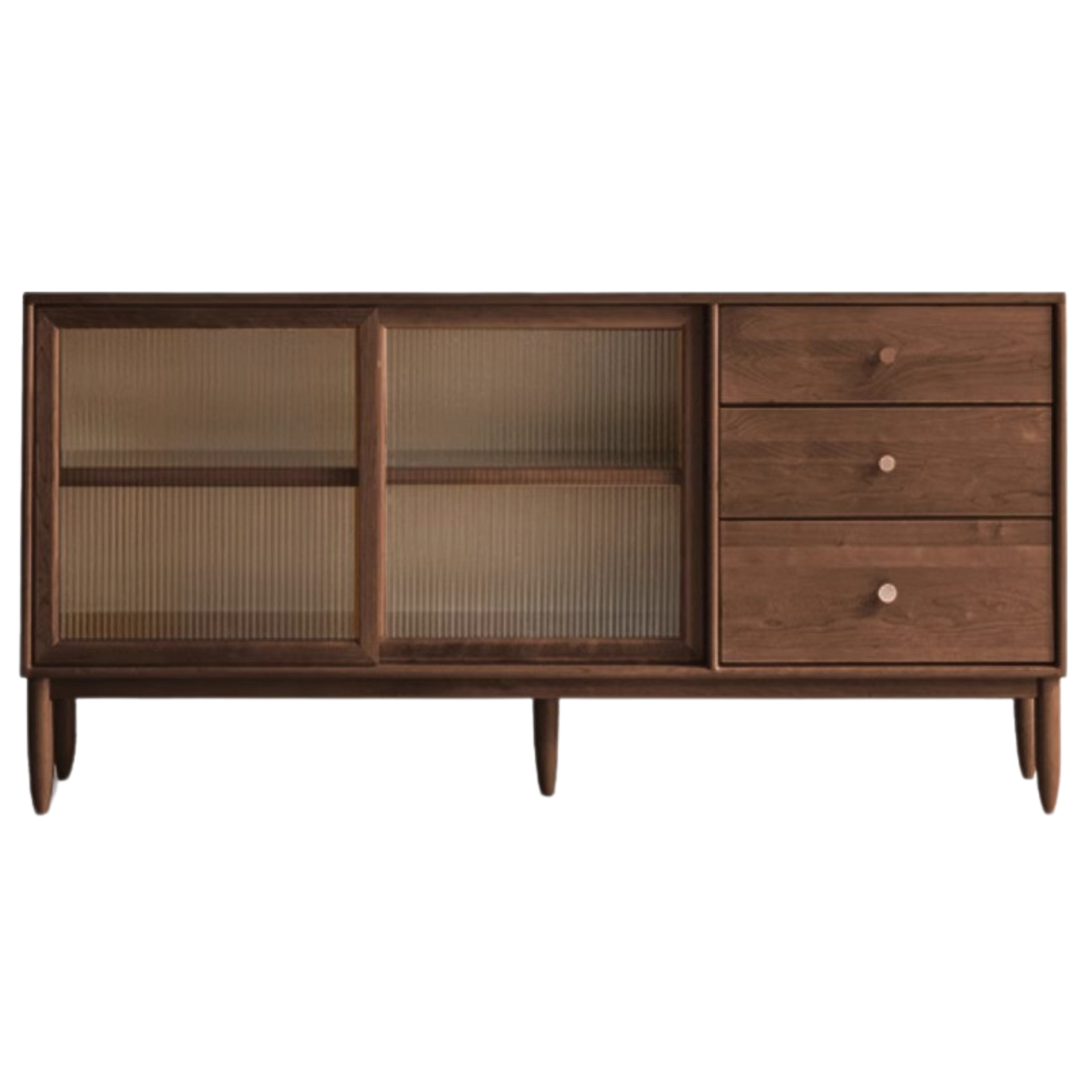 Black Walnut Sideboard with Integrated High Cabinet & Glass Doors - Stylish Storage for Dining Room, Living Room, or Entryway