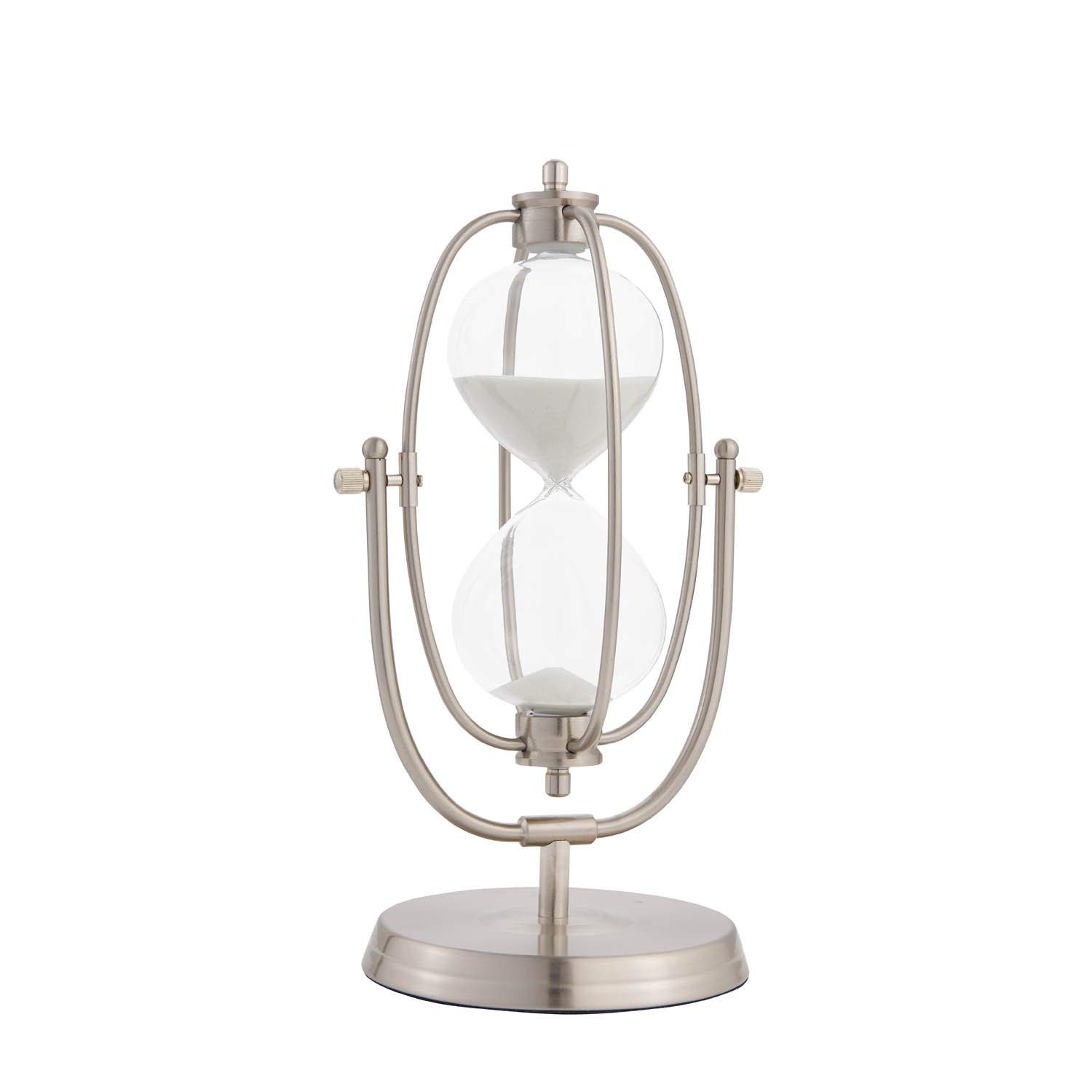FAVRD 6-Inch Silver Hourglass Sand Timer - Nautical Themed Metal Bookcase & Office Decor for Desk, Coffee Table, Bookshelf - Decorative Accent for Home, Office, or Gift (6 x 6 x 12.5 Inches)