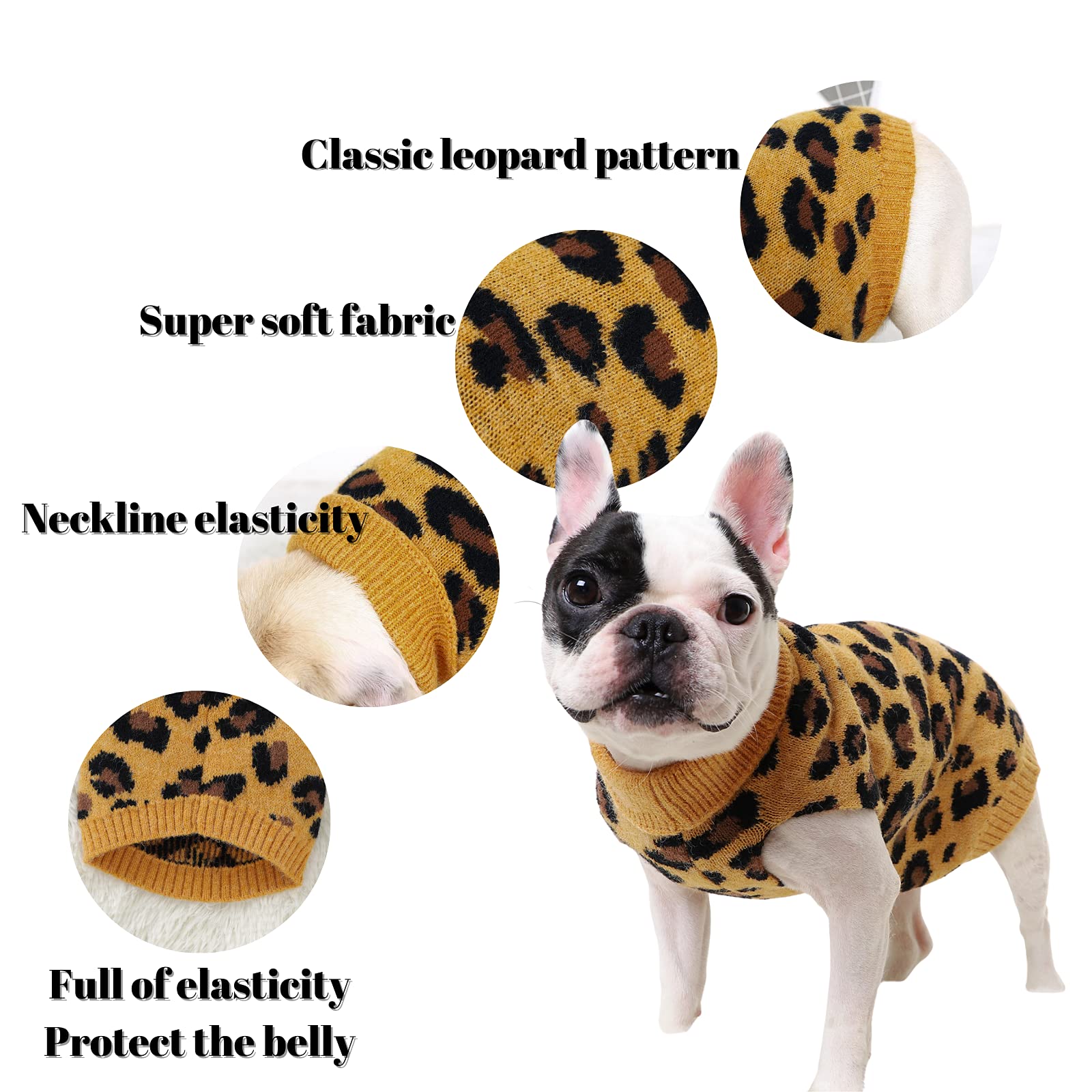 Opewod Small Dog Sweaters - Leopard Print Knitted Pet Sweater for Puppies | Soft & Warm Winter Knitwear | Perfect for Indoor & Outdoor Winter Walks