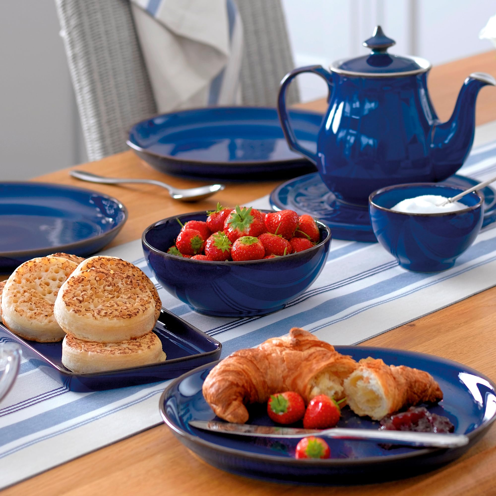 Denby Imperial 4-Piece Coupe Salad Plate Set - Cobalt Blue Dinnerware for Elegant Dining, Entertaining & Special Occasions